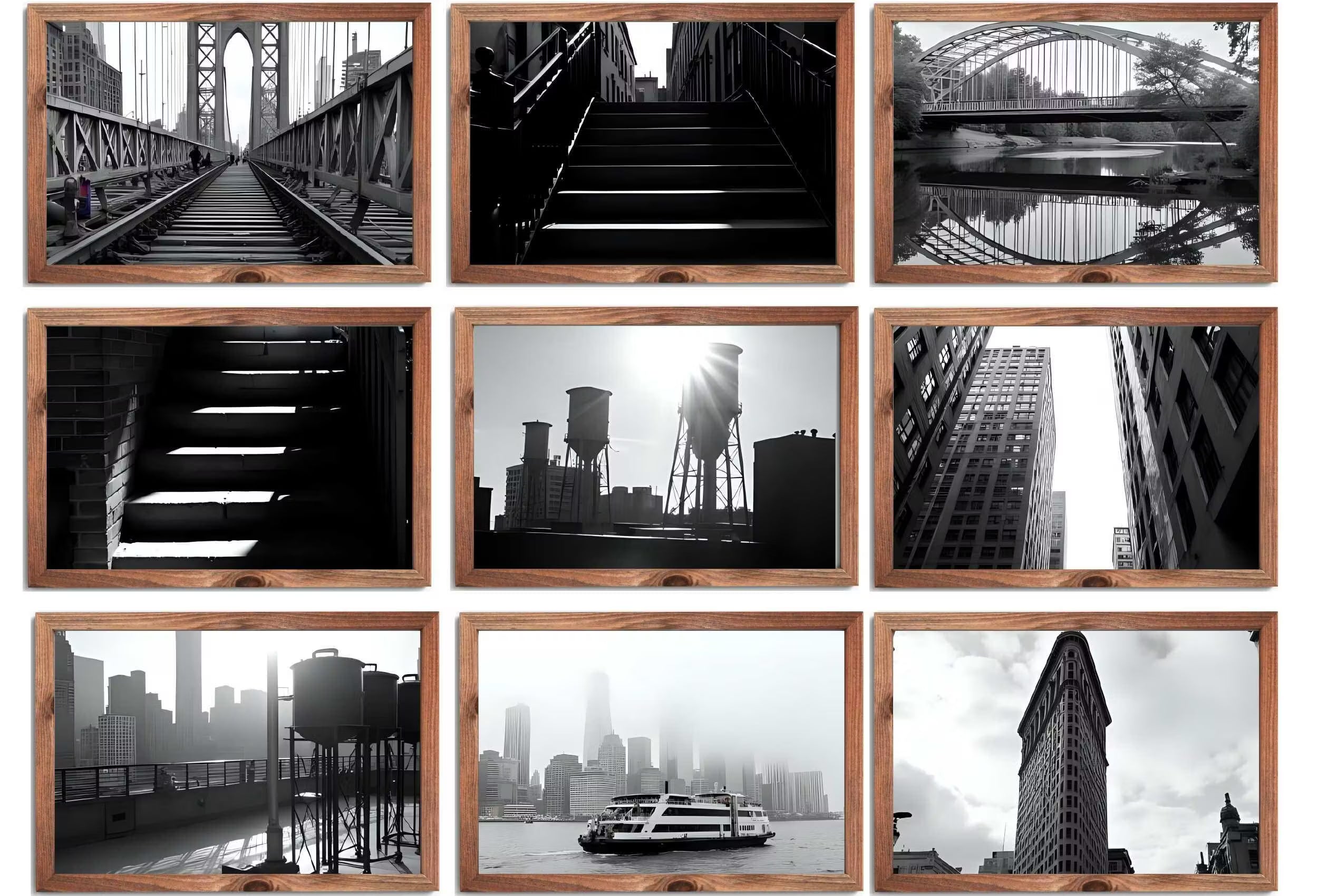 Black and White New York Digital Prints | Digital Wall Art | NYC Skyline, Brooklyn Urban Gallery Wall Set