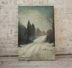 Vintage Neutral Winter Village Road Scene. Winter Road Landscape Printable Wall Art. Rustic Country Landscape Muted Art. Instant Download.