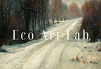 Vintage Neutral Winter Village Road Scene. Winter Road Landscape Printable Wall Art. Rustic Country Landscape Muted Art. Instant Download.