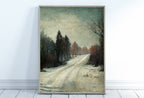 Vintage Neutral Winter Village Road Scene. Winter Road Landscape Printable Wall Art. Rustic Country Landscape Muted Art. Instant Download.
