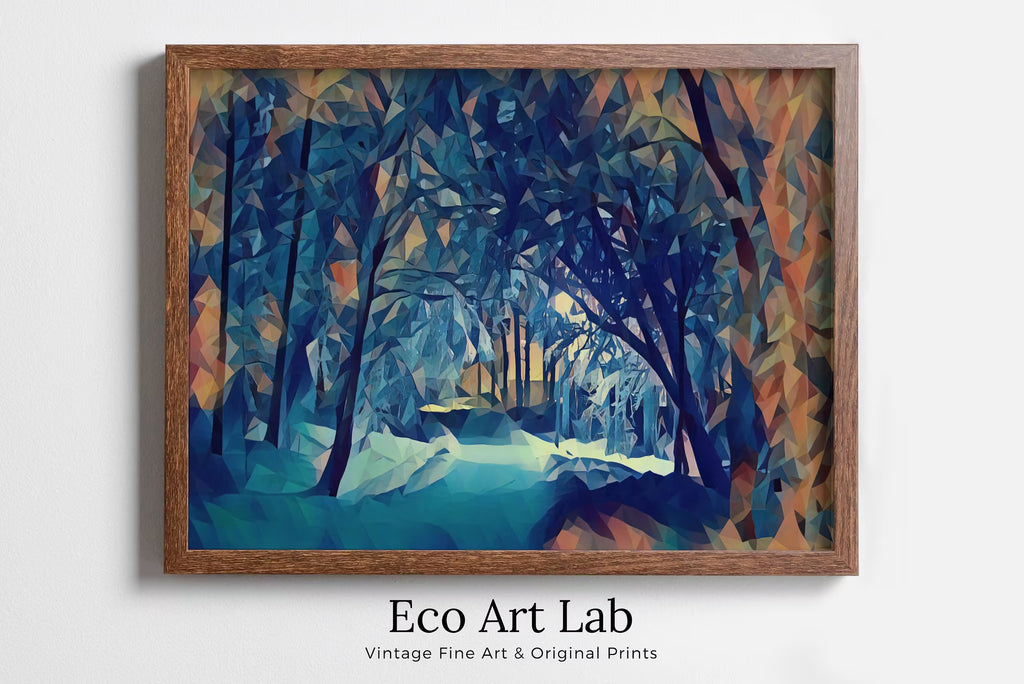 Snowy Winter Forest Trail Print. Abstract Winter Nature Landscape. Winter Poster Snowy Trees Wall Art. Snow Covered Trees. Printable Art.