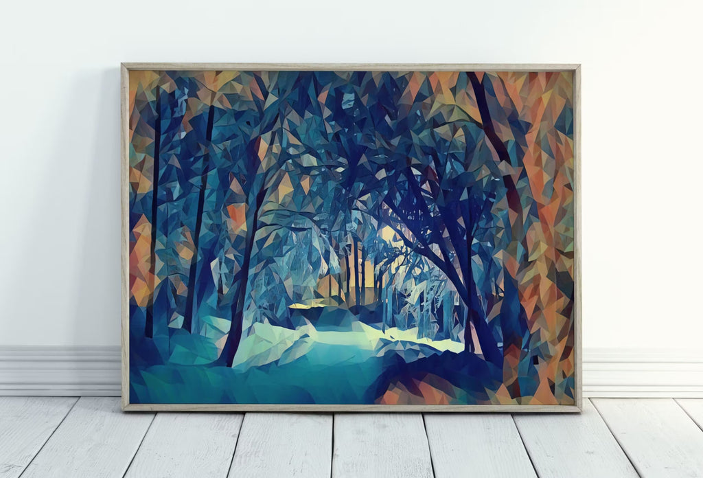 Snowy Winter Forest Trail Print. Abstract Winter Nature Landscape. Winter Poster Snowy Trees Wall Art. Snow Covered Trees. Printable Art.