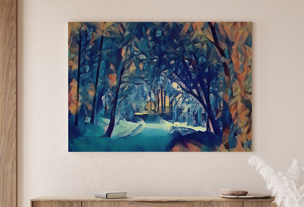 Snowy Winter Forest Trail Print. Abstract Winter Nature Landscape. Winter Poster Snowy Trees Wall Art. Snow Covered Trees. Printable Art.