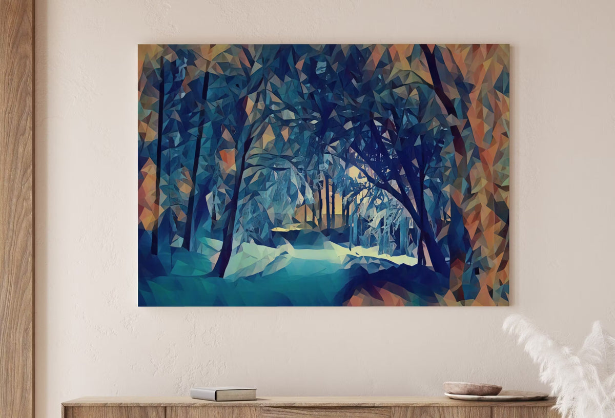 Snowy Winter Forest Trail Print. Abstract Winter Nature Landscape. Winter Poster Snowy Trees Wall Art. Snow Covered Trees. Printable Art.