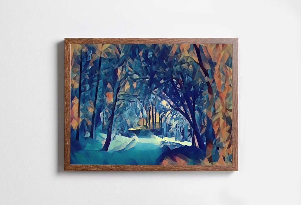 Snowy Winter Forest Trail Print. Abstract Winter Nature Landscape. Winter Poster Snowy Trees Wall Art. Snow Covered Trees. Printable Art.