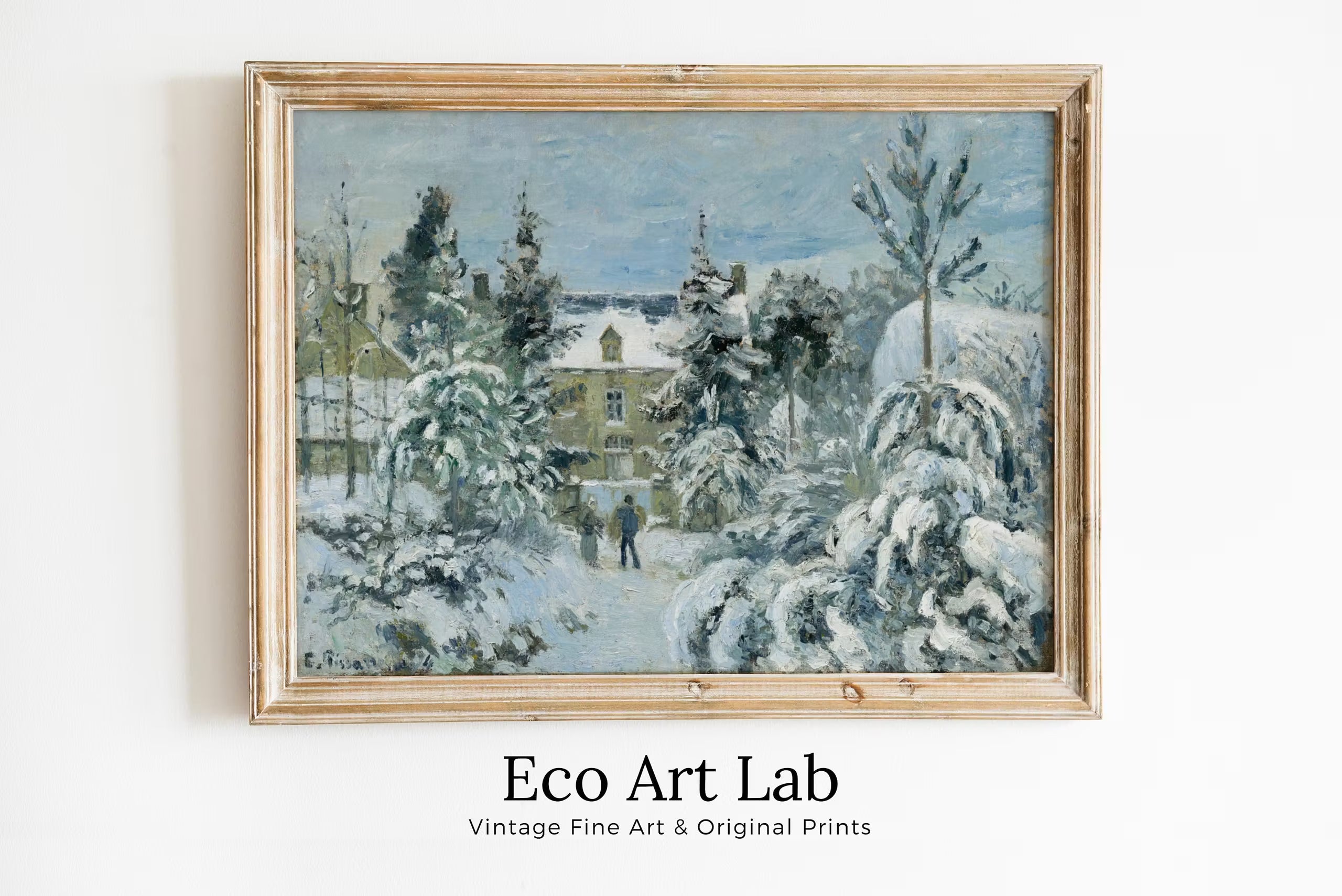 Snowy French Countryside Winter Landscape Vintage Painting. Printable Wall Art. Instant Download Snow Decor. Antique Oil Painting. Art Print