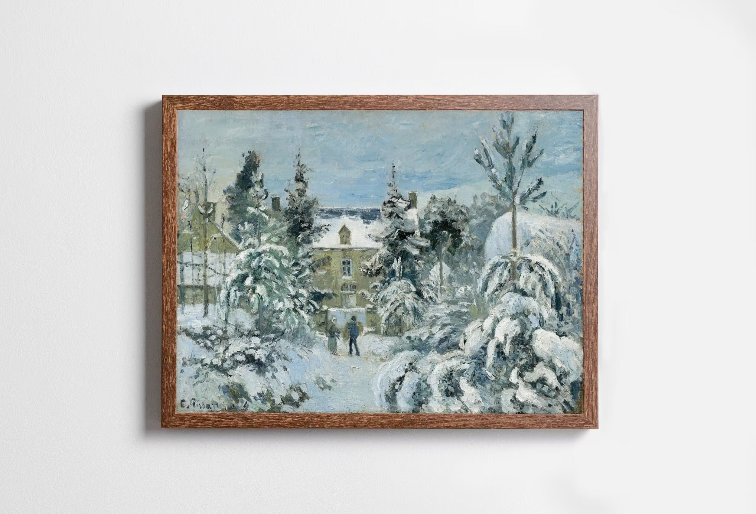 Snowy French Countryside Winter Landscape Vintage Painting. Printable Wall Art. Instant Download Snow Decor. Antique Oil Painting. Art Print