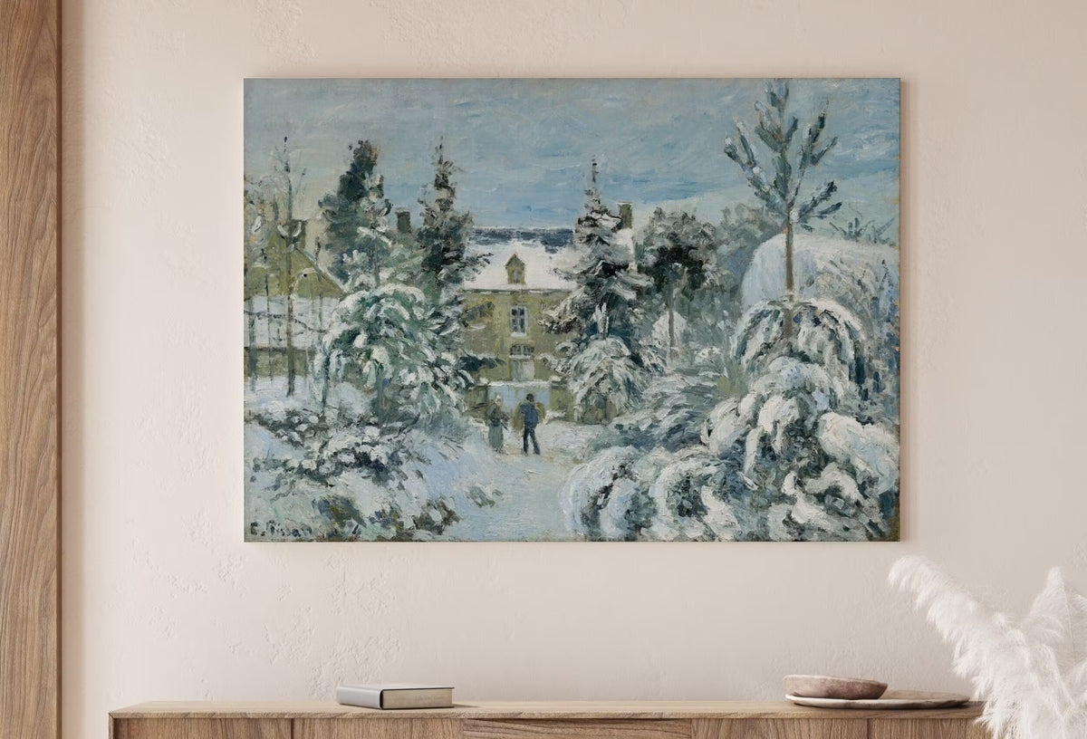 Snowy French Countryside Winter Landscape Vintage Painting. Printable Wall Art. Instant Download Snow Decor. Antique Oil Painting. Art Print