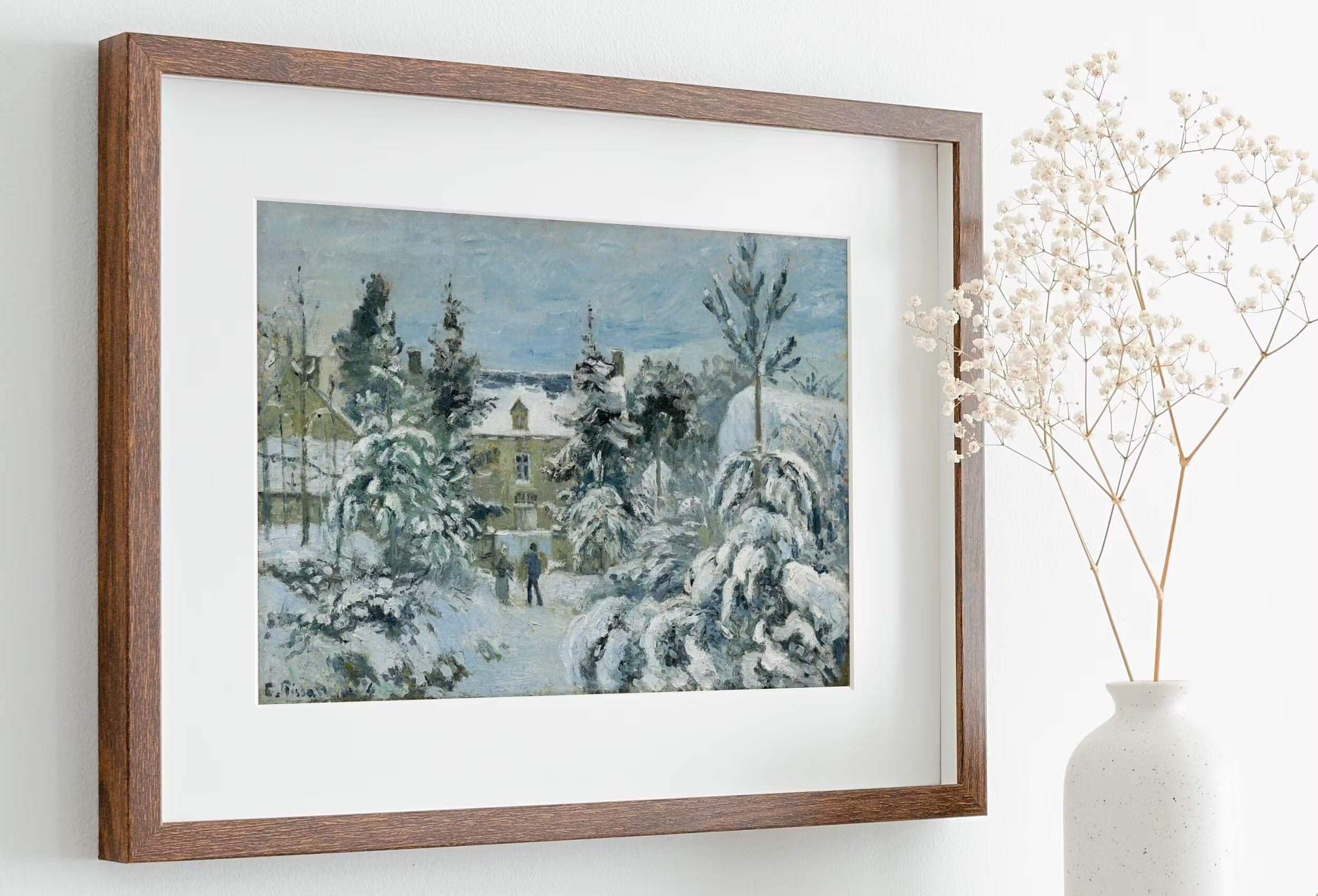 Snowy French Countryside Winter Landscape Vintage Painting. Printable Wall Art. Instant Download Snow Decor. Antique Oil Painting. Art Print