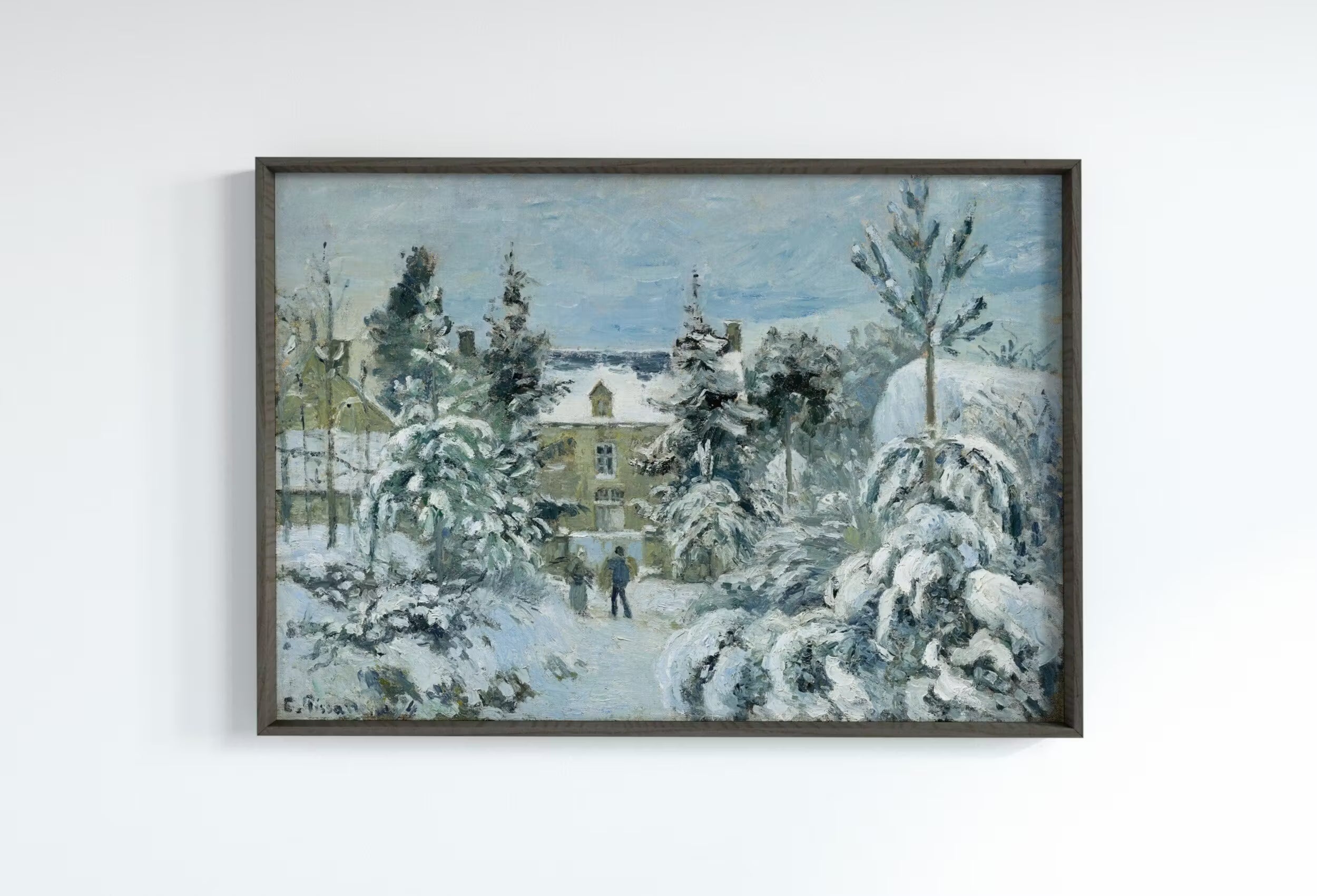 Snowy French Countryside Winter Landscape Vintage Painting. Printable Wall Art. Instant Download Snow Decor. Antique Oil Painting. Art Print