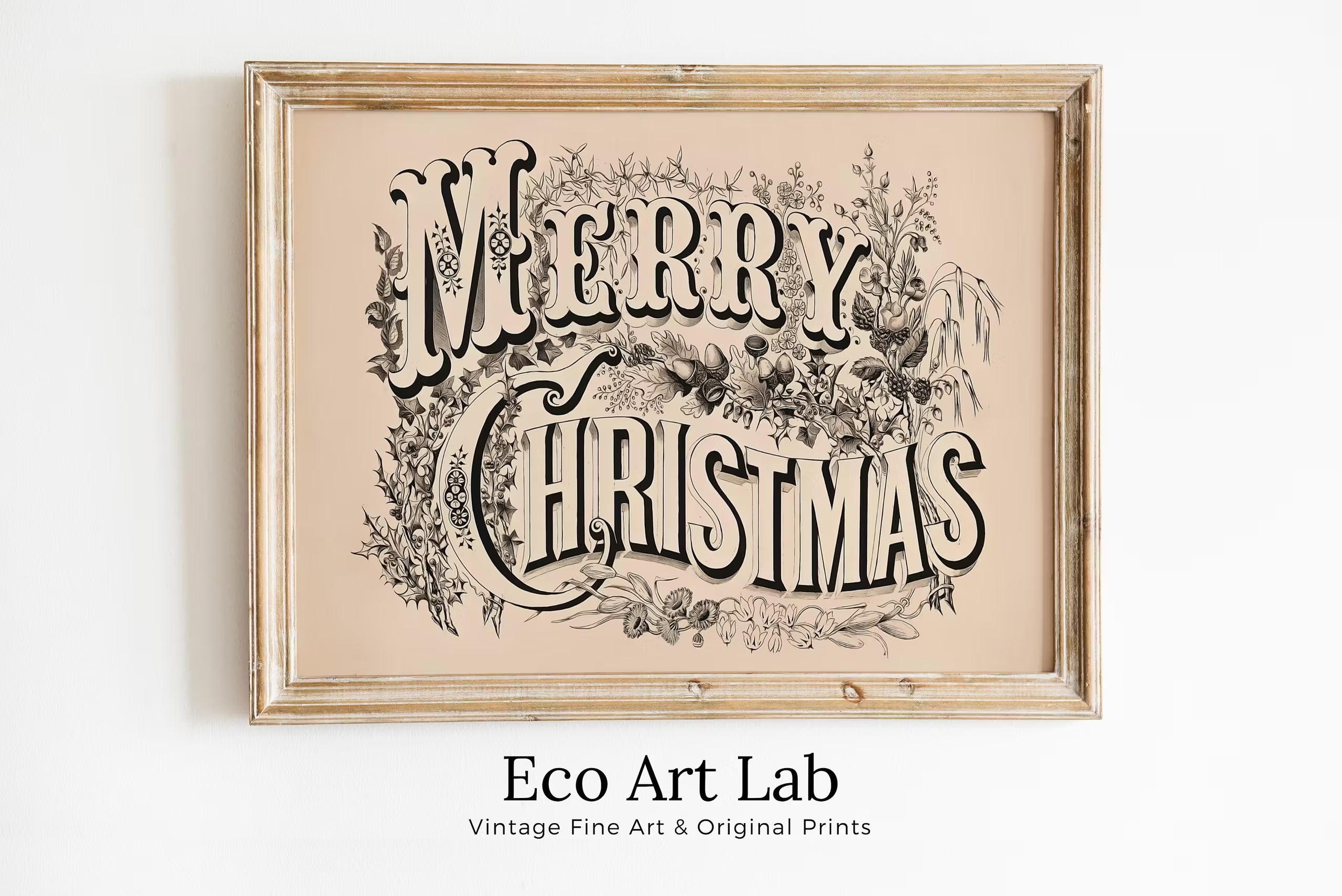 Vintage Merry Christmas Art Print. Christmas Printable Wall Art. Antique Christmas Wall Decor. Christmas Art Retro Holiday Greeting Wall Art