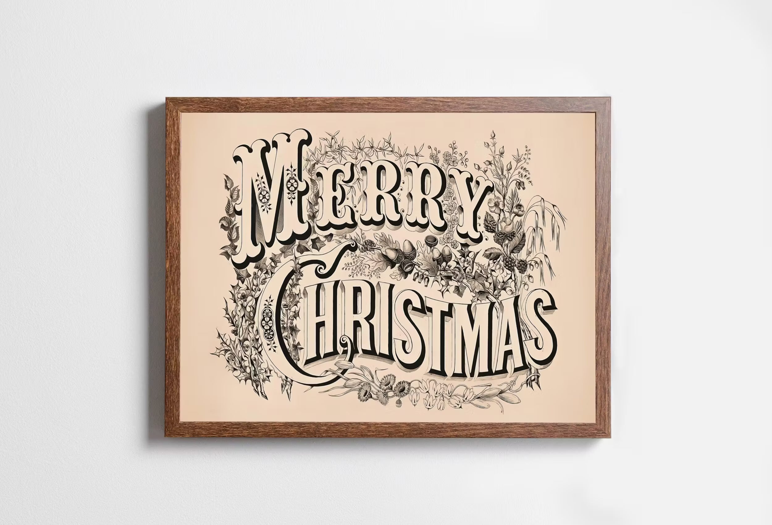 Vintage Merry Christmas Art Print. Christmas Printable Wall Art. Antique Christmas Wall Decor. Christmas Art Retro Holiday Greeting Wall Art