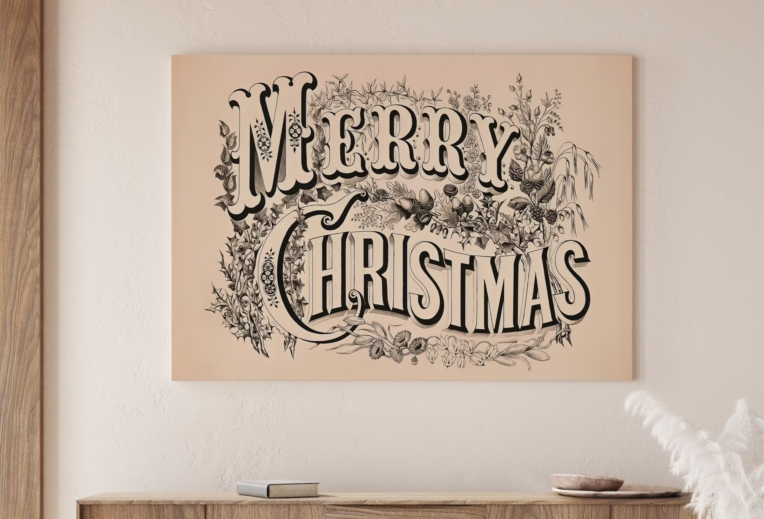 Vintage Merry Christmas Art Print. Christmas Printable Wall Art. Antique Christmas Wall Decor. Christmas Art Retro Holiday Greeting Wall Art