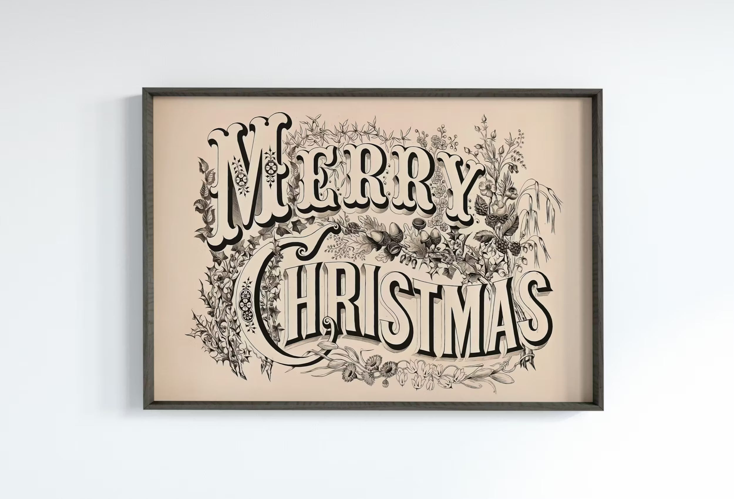 Vintage Merry Christmas Art Print. Christmas Printable Wall Art. Antique Christmas Wall Decor. Christmas Art Retro Holiday Greeting Wall Art