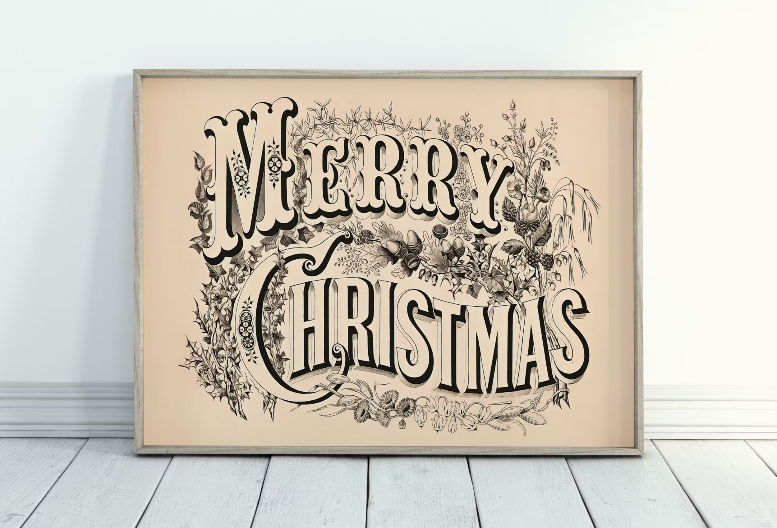 Vintage Merry Christmas Art Print. Christmas Printable Wall Art. Antique Christmas Wall Decor. Christmas Art Retro Holiday Greeting Wall Art