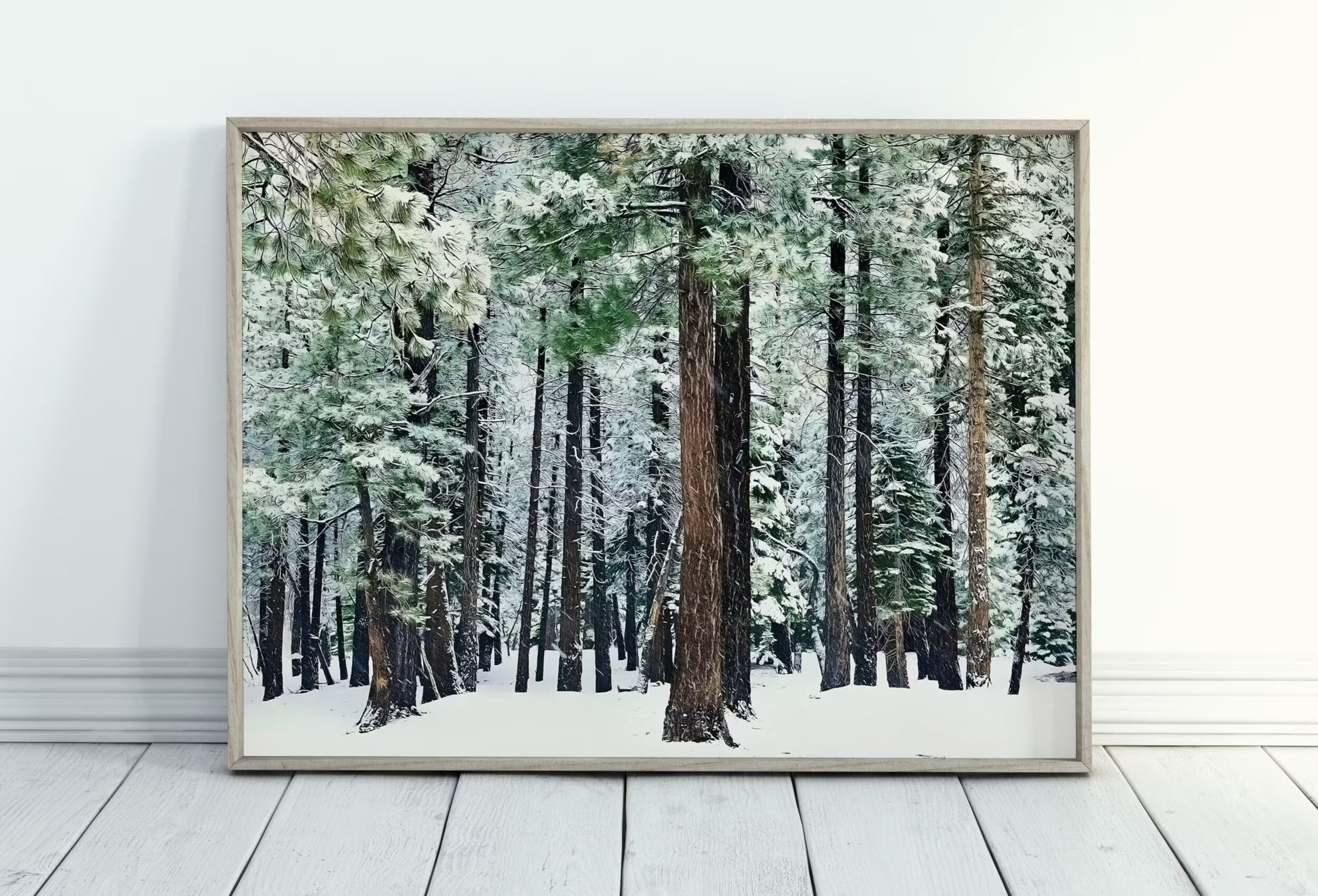 Snowy Winter Forest Print. Printable Art. Christmas Wall Art