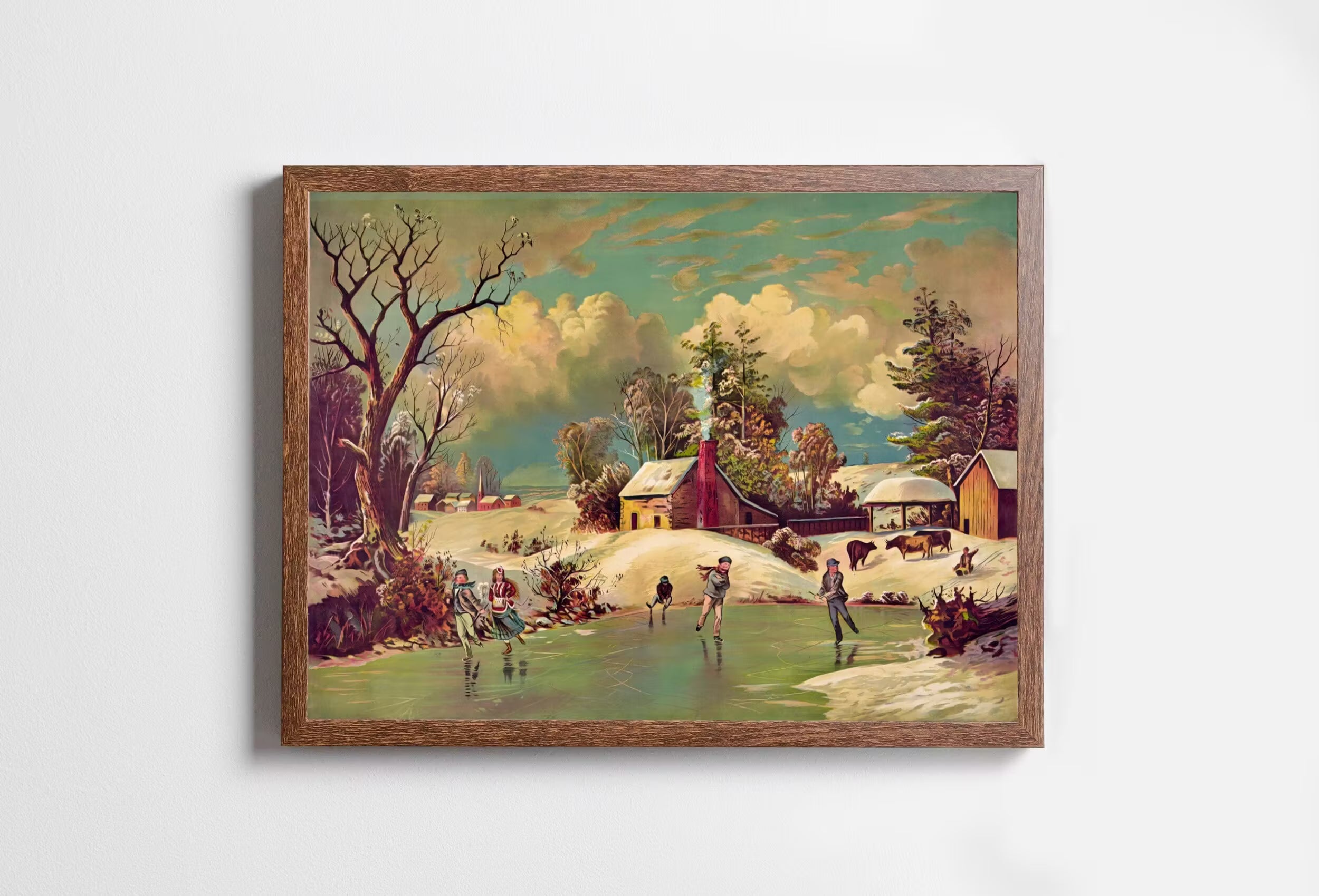 American Winter Life Vintage Art Print. Antique PRINTABLE Painting. Instant Download. Winter Scene Landscape Art. Rustic Country Art