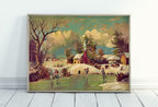 American Winter Life Vintage Art Print. Antique PRINTABLE Painting. Instant Download. Winter Scene Landscape Art. Rustic Country Art