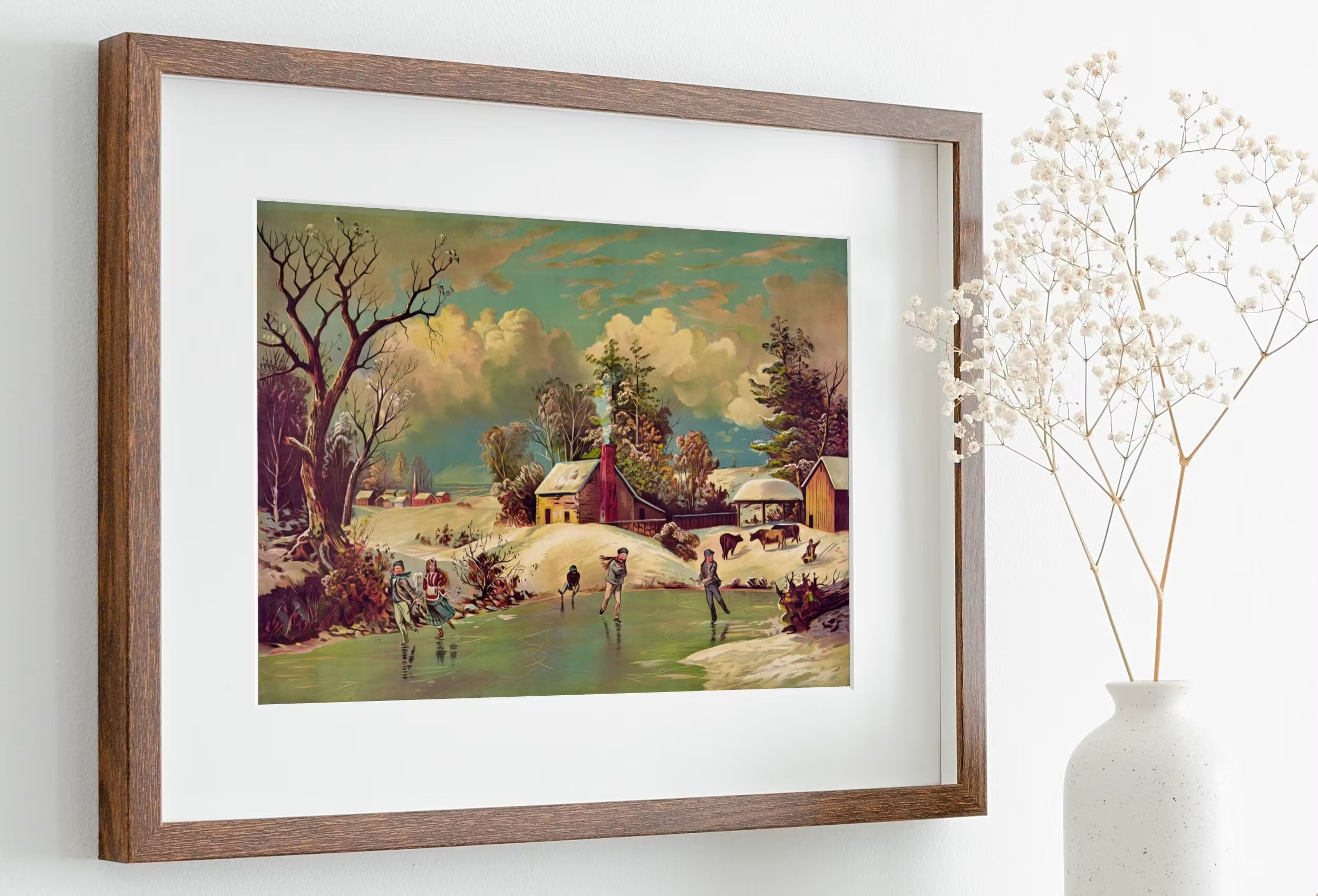 American Winter Life Vintage Art Print. Antique PRINTABLE Painting. Instant Download. Winter Scene Landscape Art. Rustic Country Art