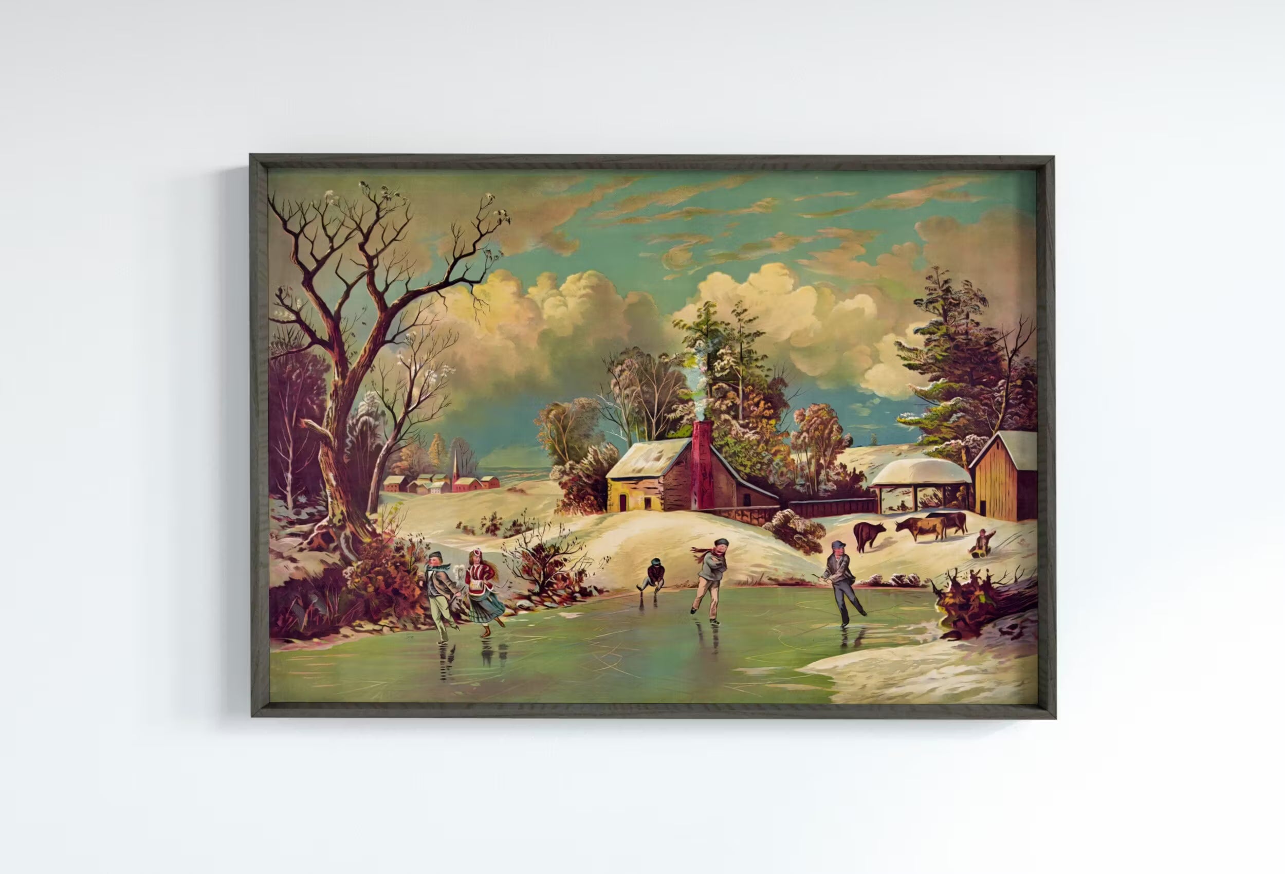 American Winter Life Vintage Art Print. Antique PRINTABLE Painting. Instant Download. Winter Scene Landscape Art. Rustic Country Art
