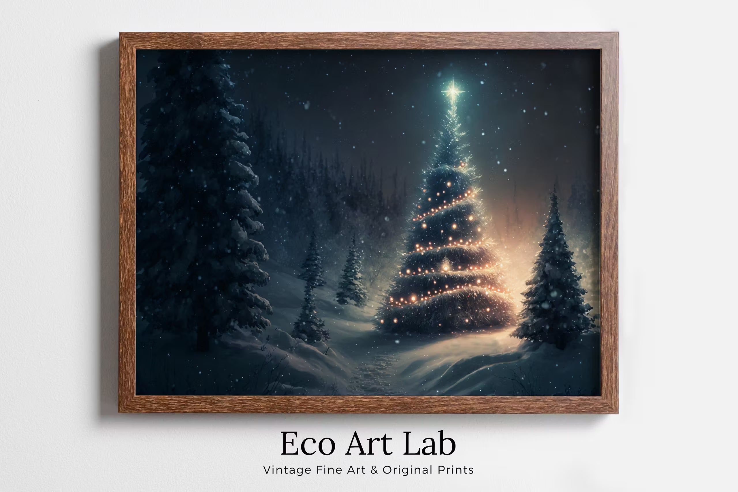 Winter Landscape - Christmas Tree in Forest - Printable Art