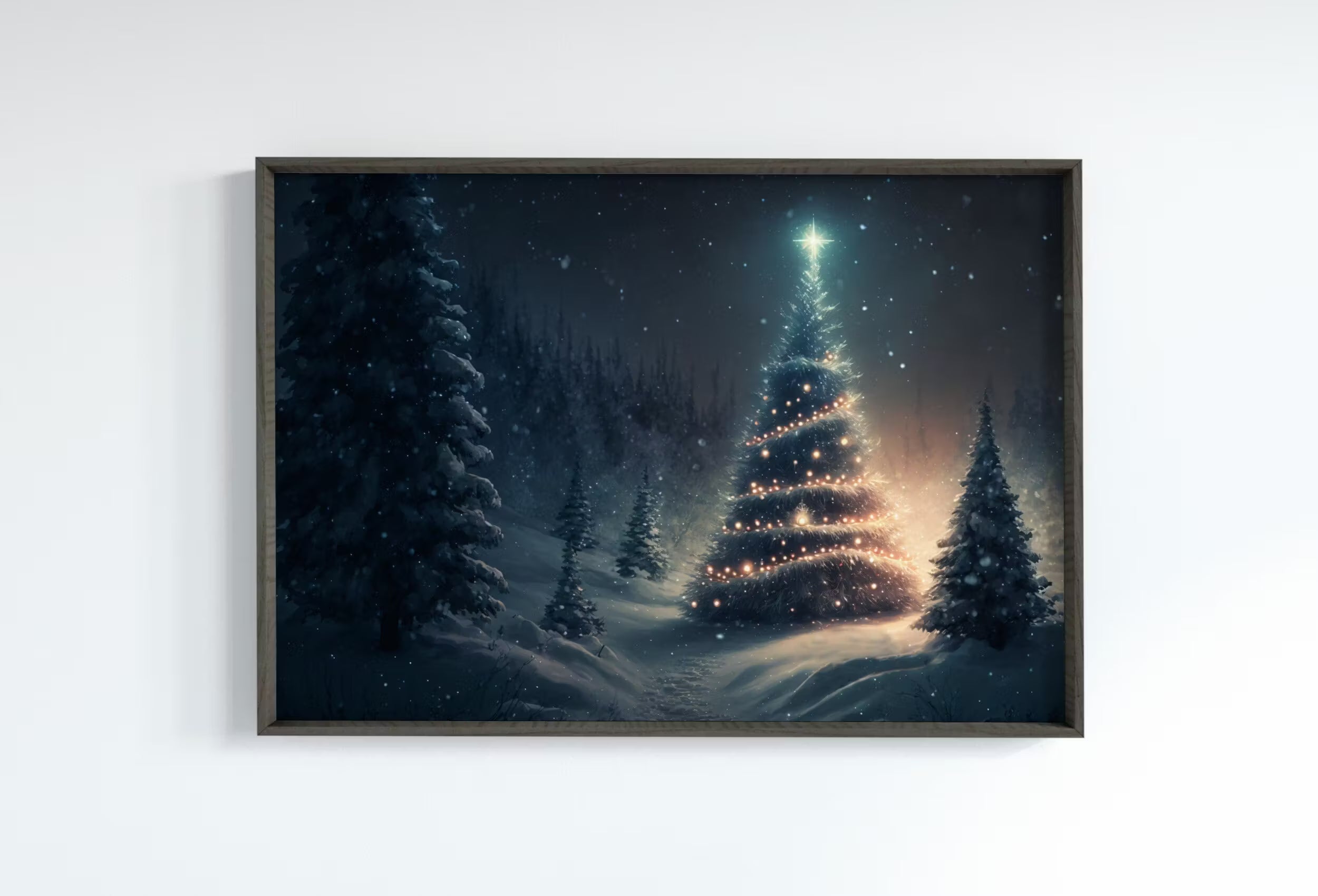Winter Landscape - Christmas Tree in Forest - Printable Art
