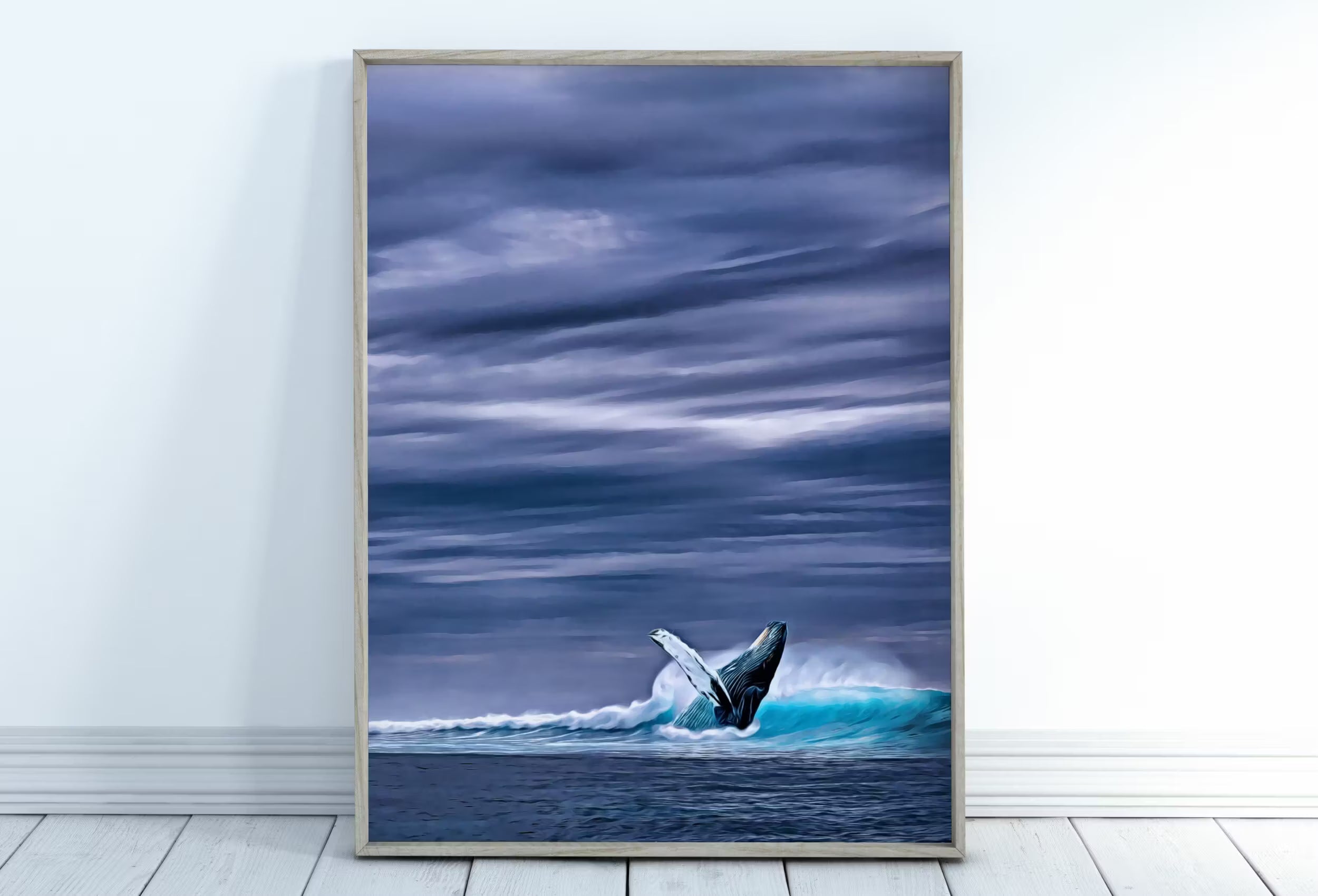 Humpback Whale Art Digital Painting Printable Wall Art. Instant Download Ocean Art, Digital Print Whale Poster. Whale Art Print