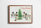 Dogs Sitting Around Christmas Tree. Vintage Painting Printable Wall Art. Retro Christmas Art. Merry Christmas Old Illustration. Dogs Poster