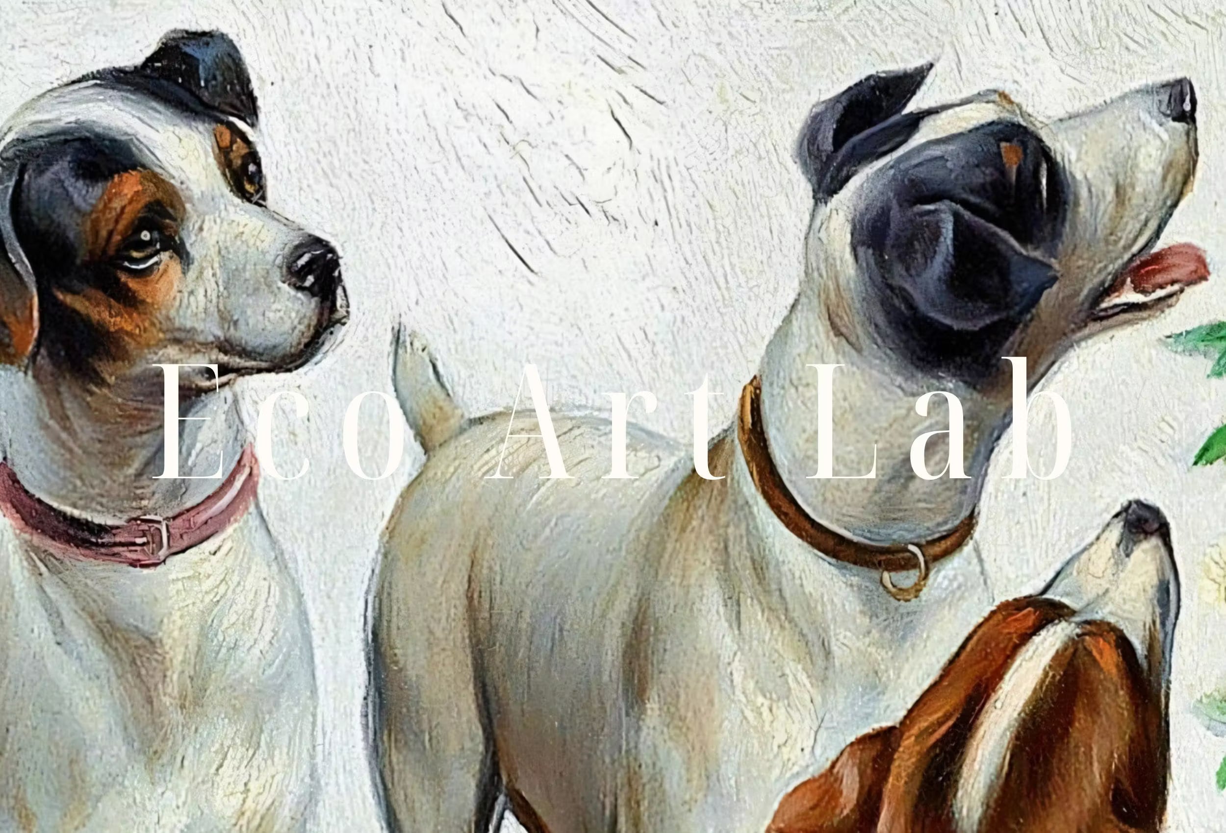 Dogs Sitting Around Christmas Tree. Vintage Painting Printable Wall Art. Retro Christmas Art. Merry Christmas Old Illustration. Dogs Poster