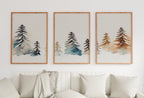 Minimalist Snowy Winter Trees Painting. Printable Wall Art