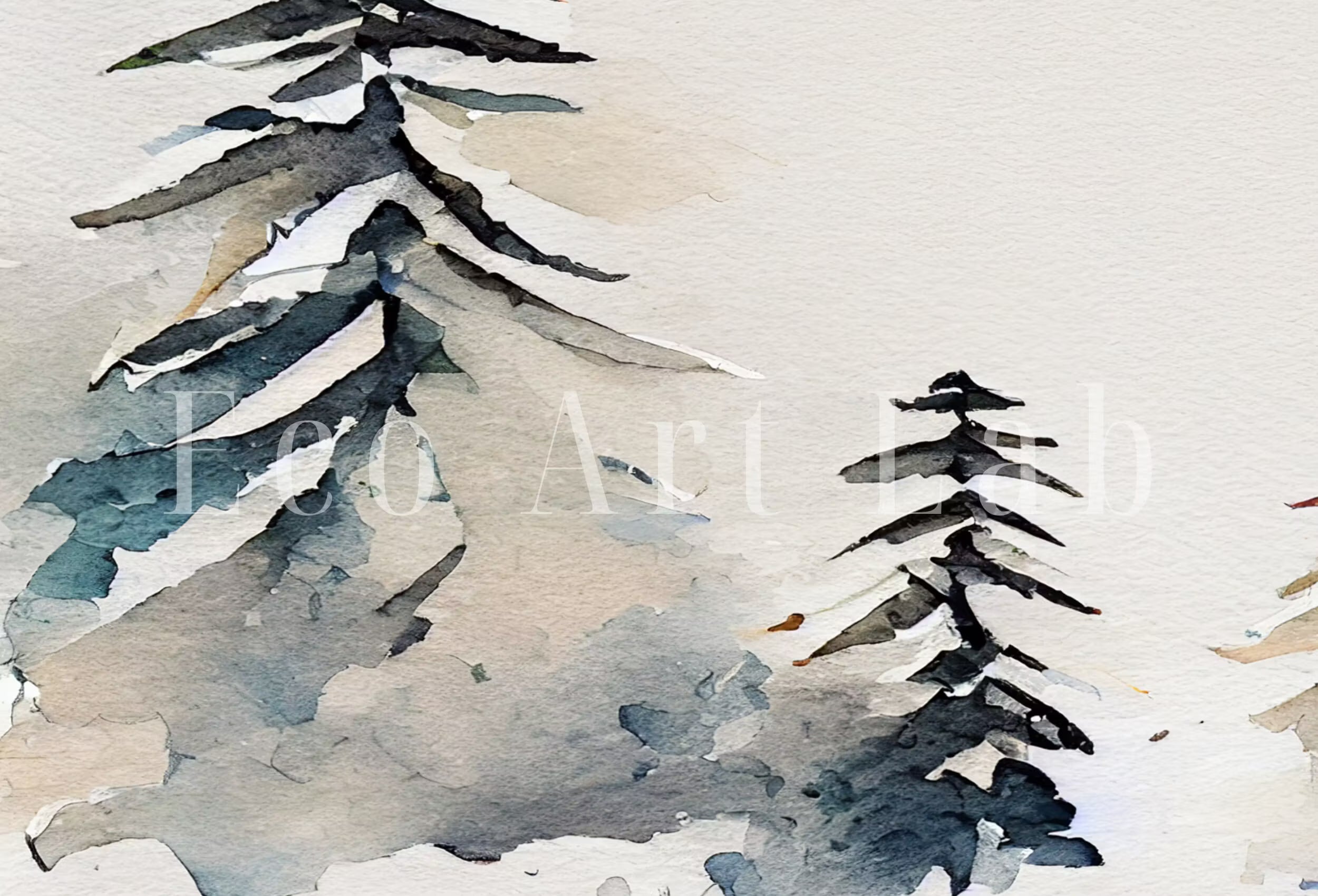 Minimalist Snowy Winter Trees Painting. Printable Wall Art
