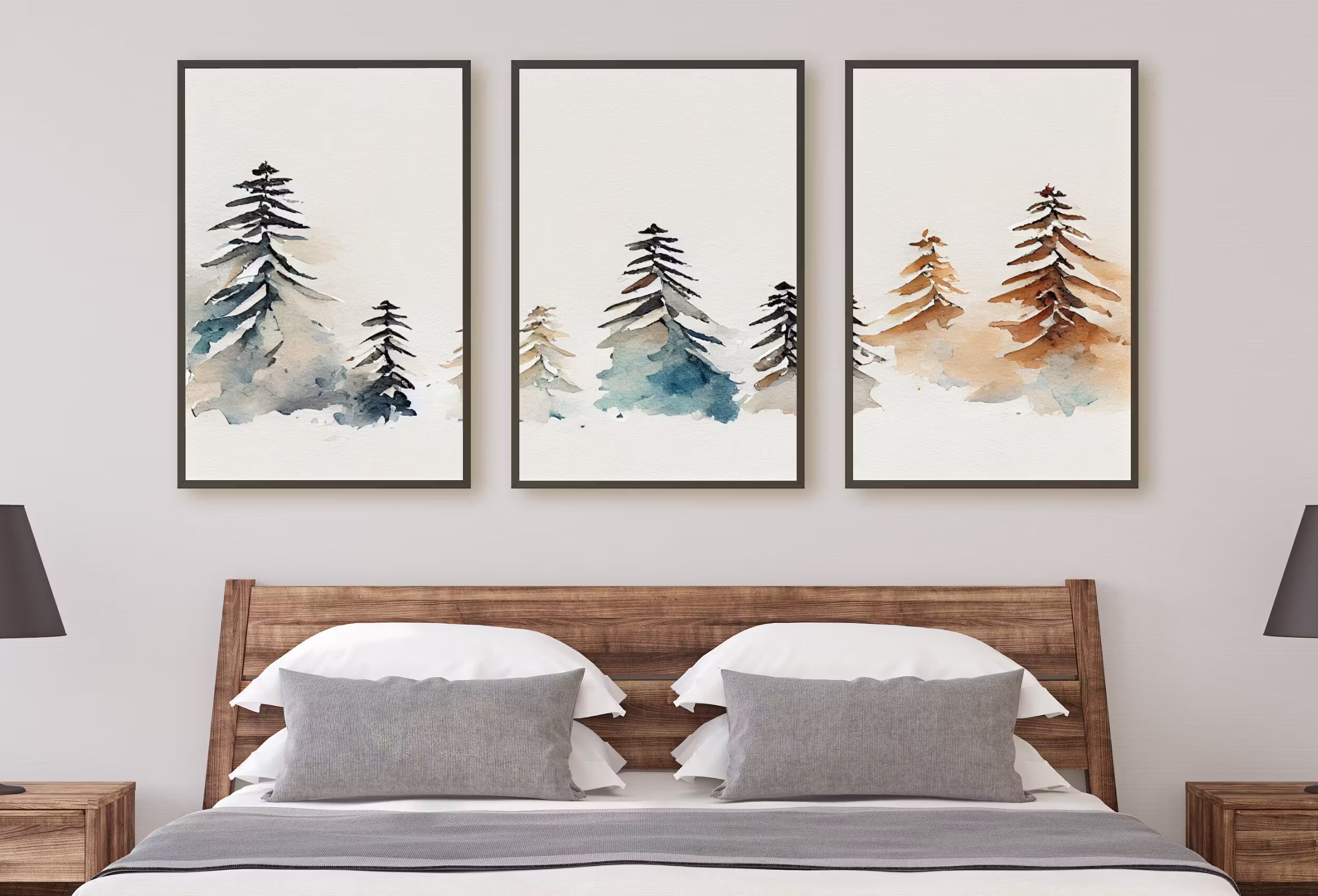 Minimalist Snowy Winter Trees Painting. Printable Wall Art