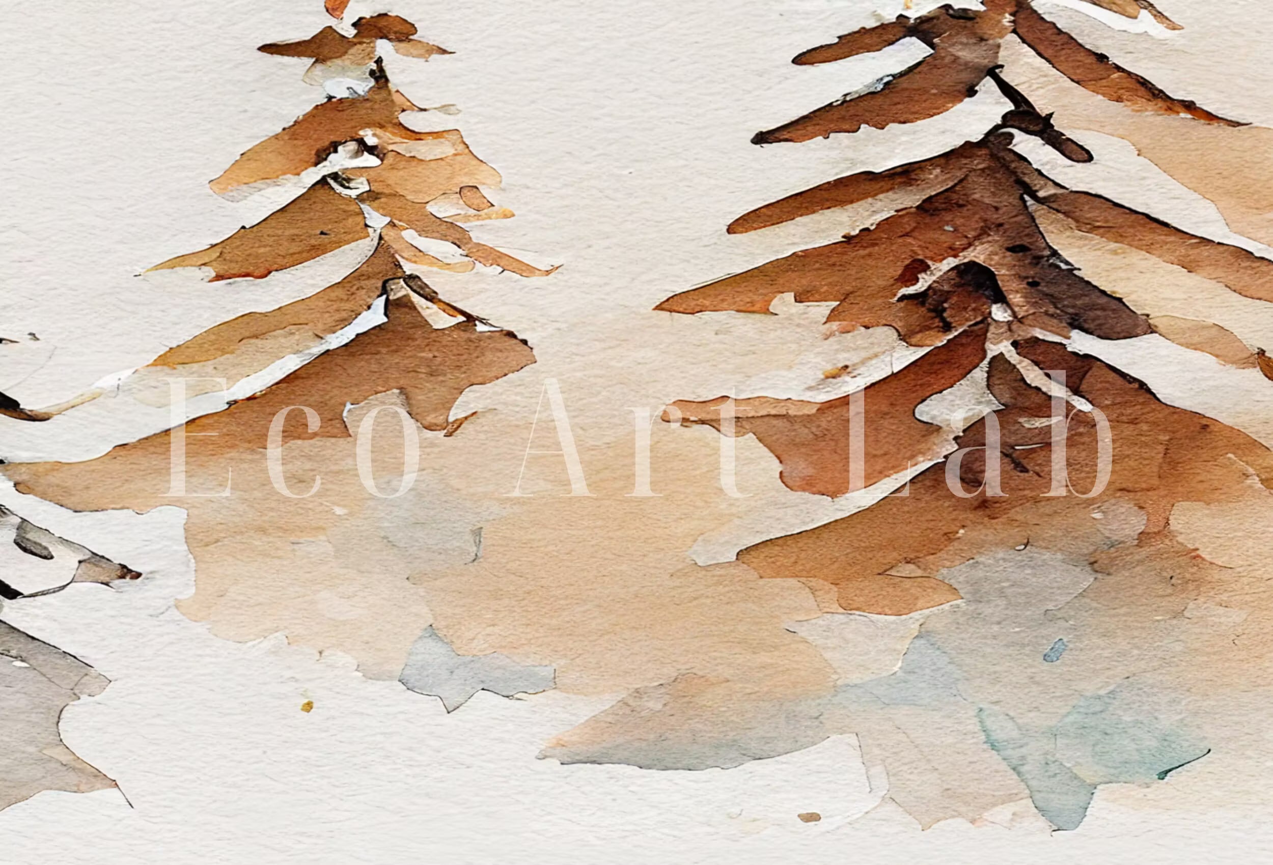 Minimalist Snowy Winter Trees Painting. Printable Wall Art