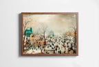 Vintage Winter Landscape w/ Ice Skaters Painting. Antique Holiday PRINTABLE Art Print. Instant Download Winter Scene. Country Landscape Art