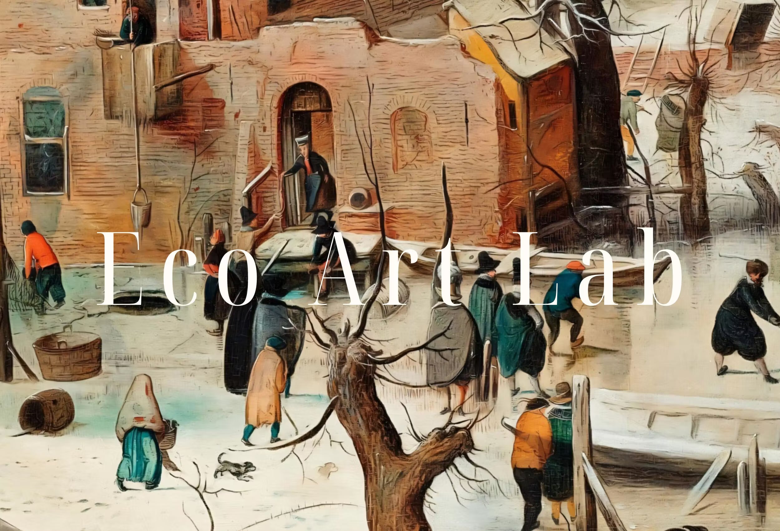 Vintage Winter Landscape w/ Ice Skaters Painting. Antique Holiday PRINTABLE Art Print. Instant Download Winter Scene. Country Landscape Art