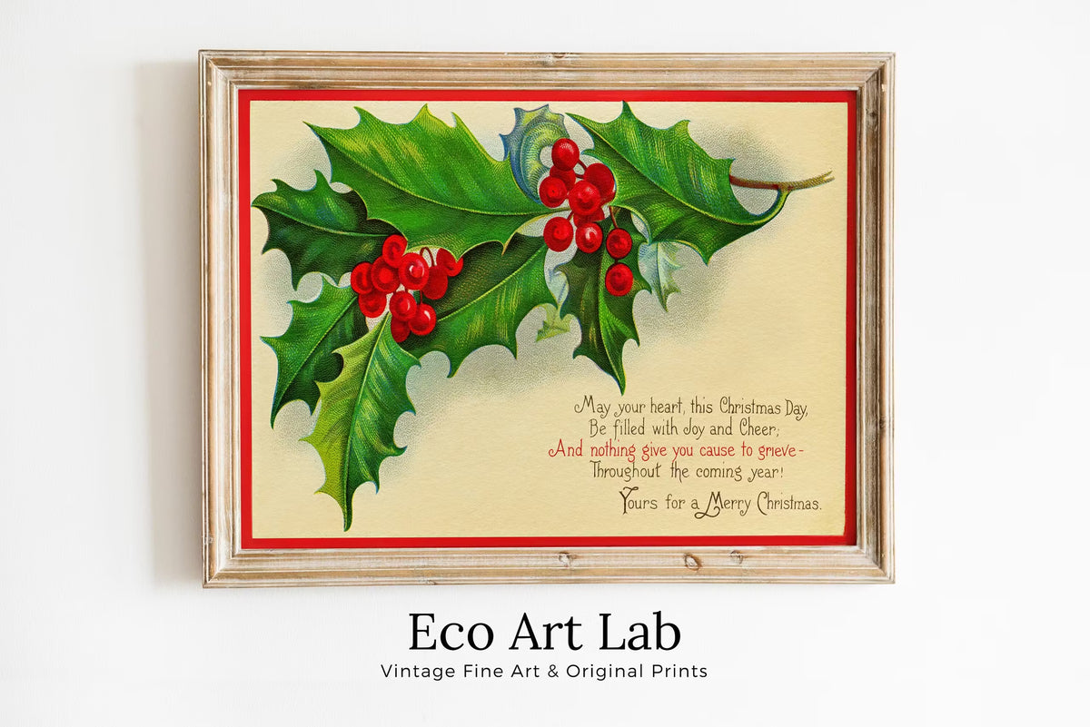 Vintage Christmas Greetings Postcard Print. Holiday Printable Wall Art. Retro Christmas Decoration. Instant Download Christmas Art Print.