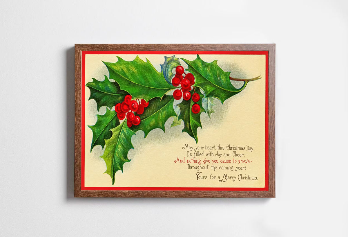 Vintage Christmas Greetings Postcard Print. Holiday Printable Wall Art. Retro Christmas Decoration. Instant Download Christmas Art Print.