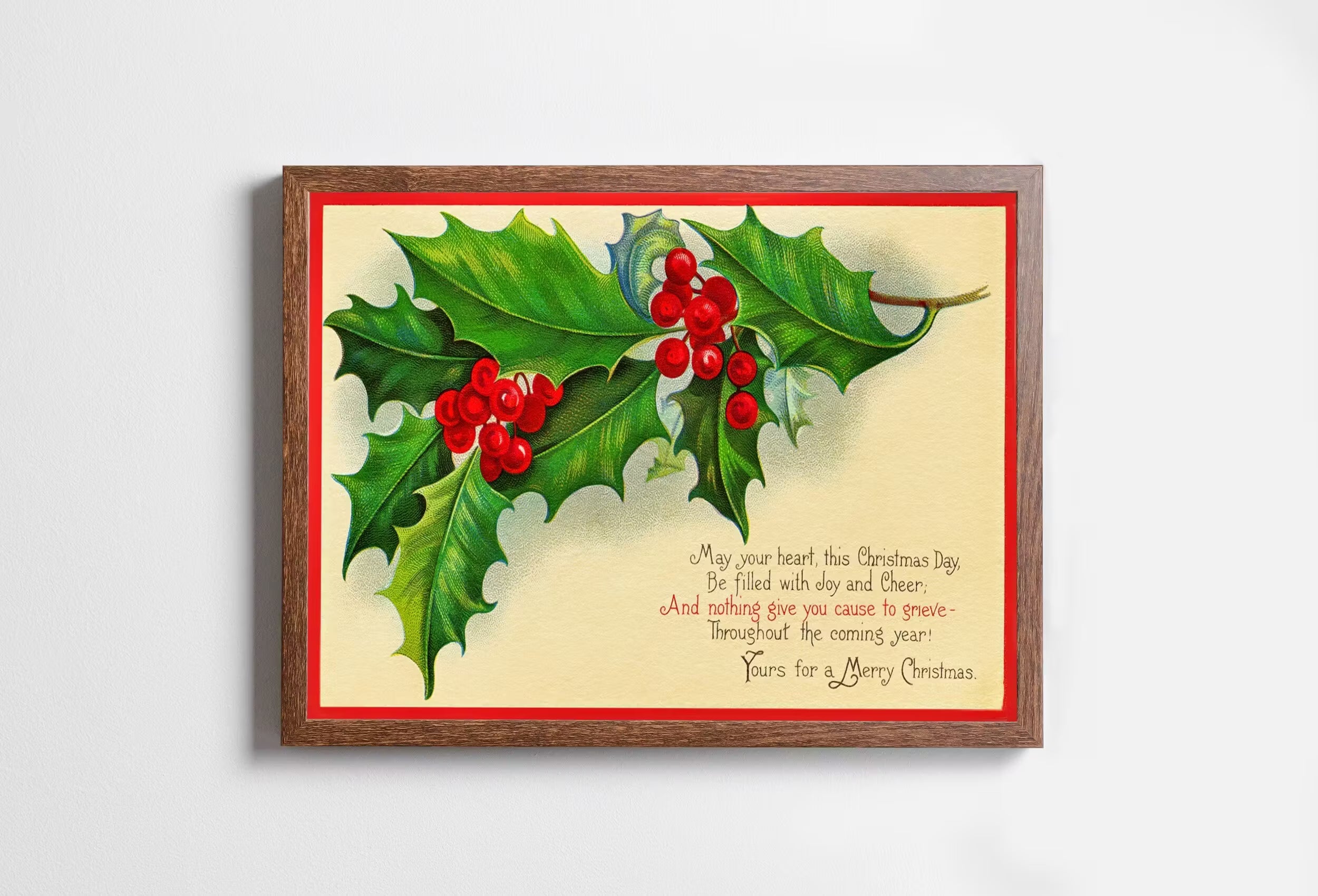 Vintage Christmas Greetings Postcard Print. Holiday Printable Wall Art. Retro Christmas Decoration. Instant Download Christmas Art Print.