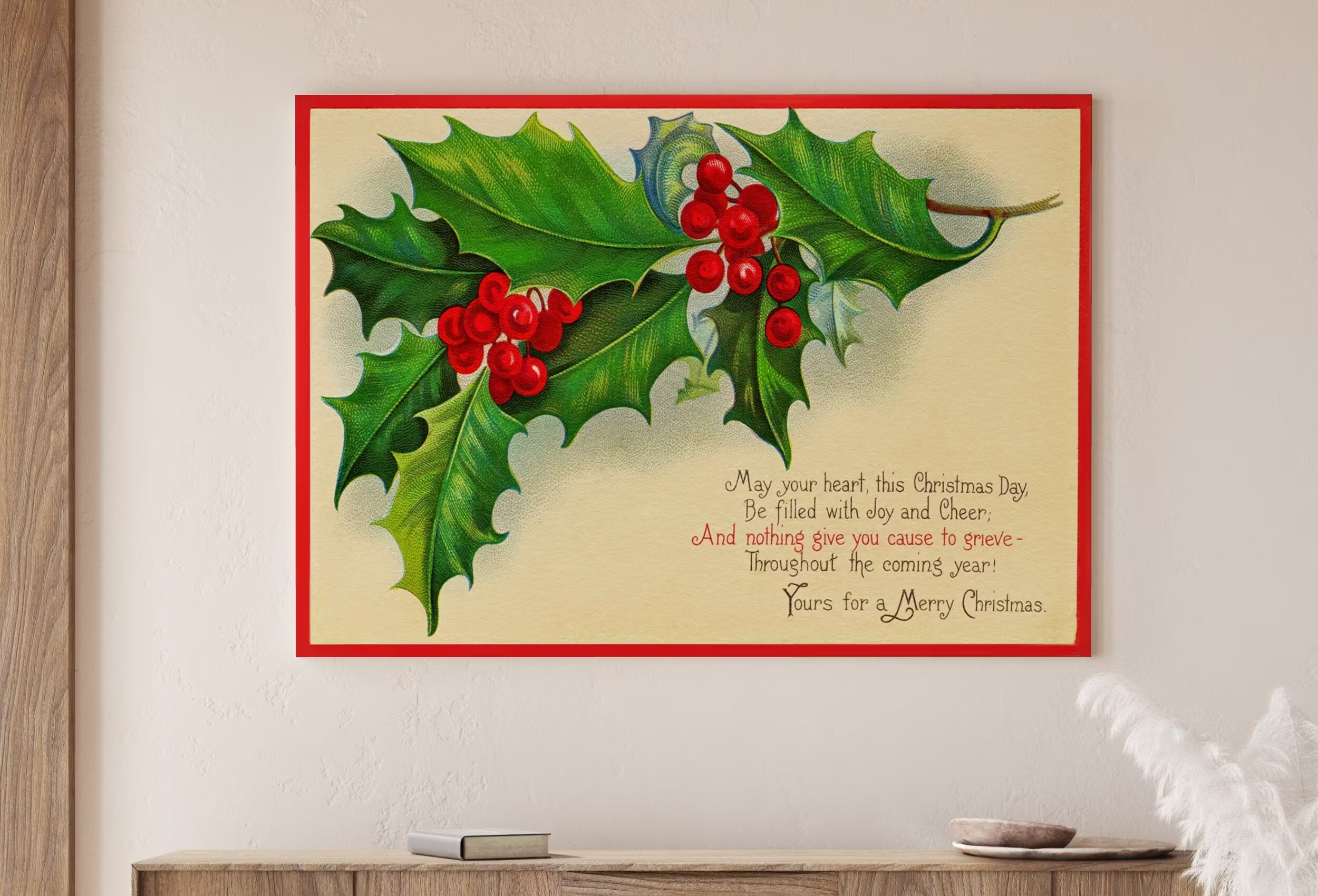 Vintage Christmas Greetings Postcard Print. Holiday Printable Wall Art. Retro Christmas Decoration. Instant Download Christmas Art Print.