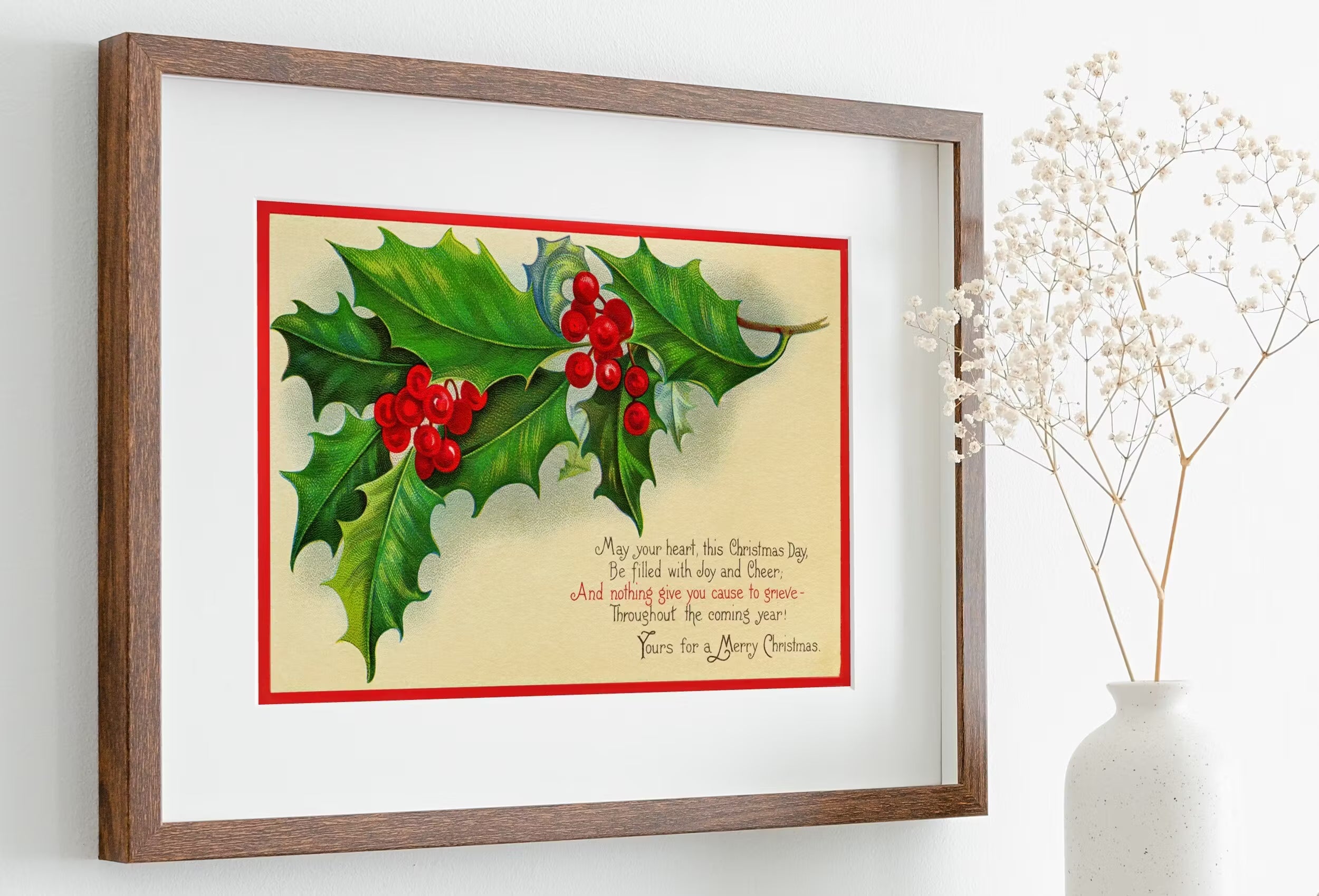 Vintage Christmas Greetings Postcard Print. Holiday Printable Wall Art. Retro Christmas Decoration. Instant Download Christmas Art Print.