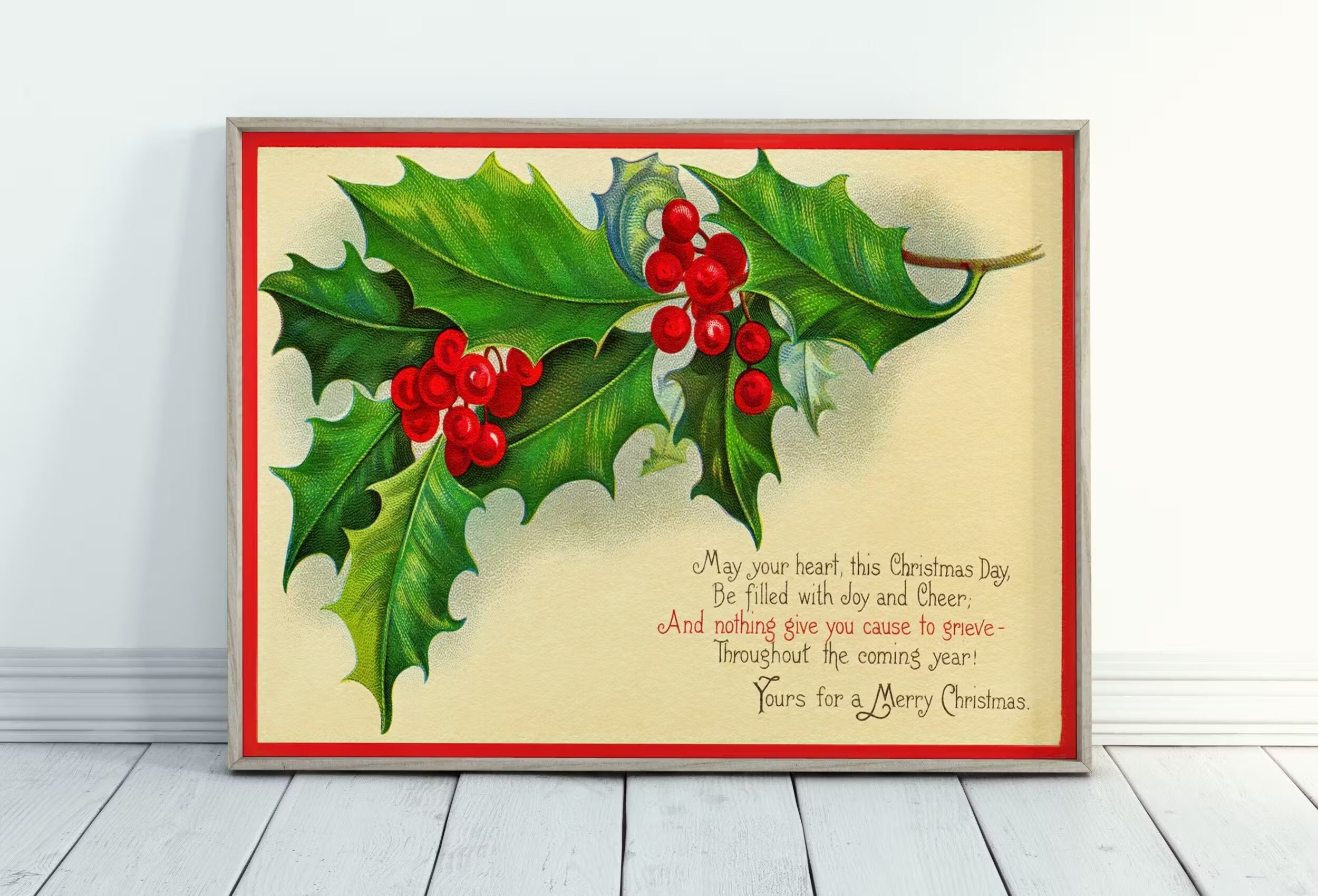 Vintage Christmas Greetings Postcard Print. Holiday Printable Wall Art. Retro Christmas Decoration. Instant Download Christmas Art Print.