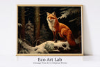 Fox in Snowy Forest Print. Printable Wall Art