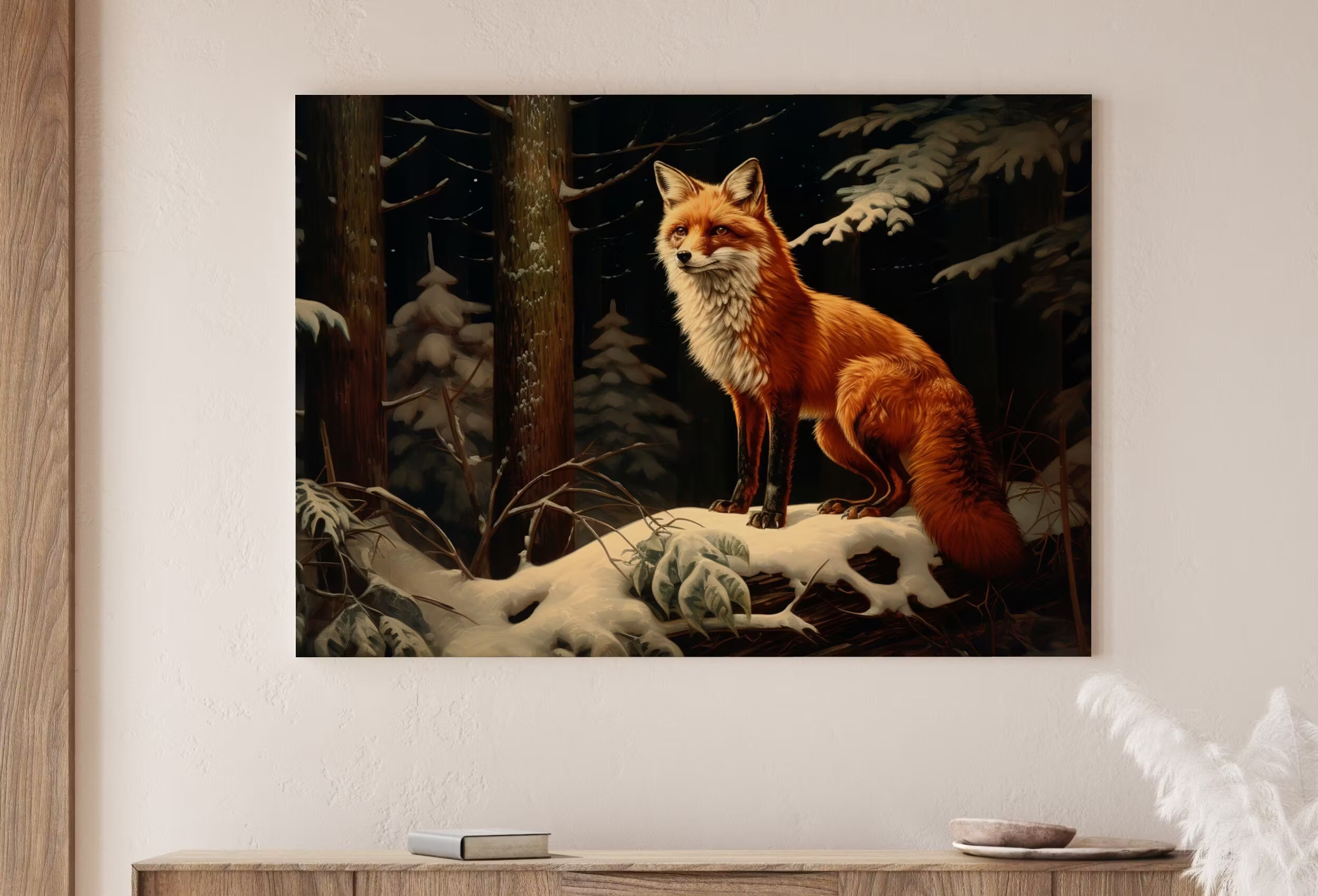 Fox in Snowy Forest Print. Printable Wall Art