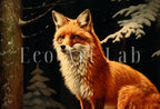 Fox in Snowy Forest Print. Printable Wall Art