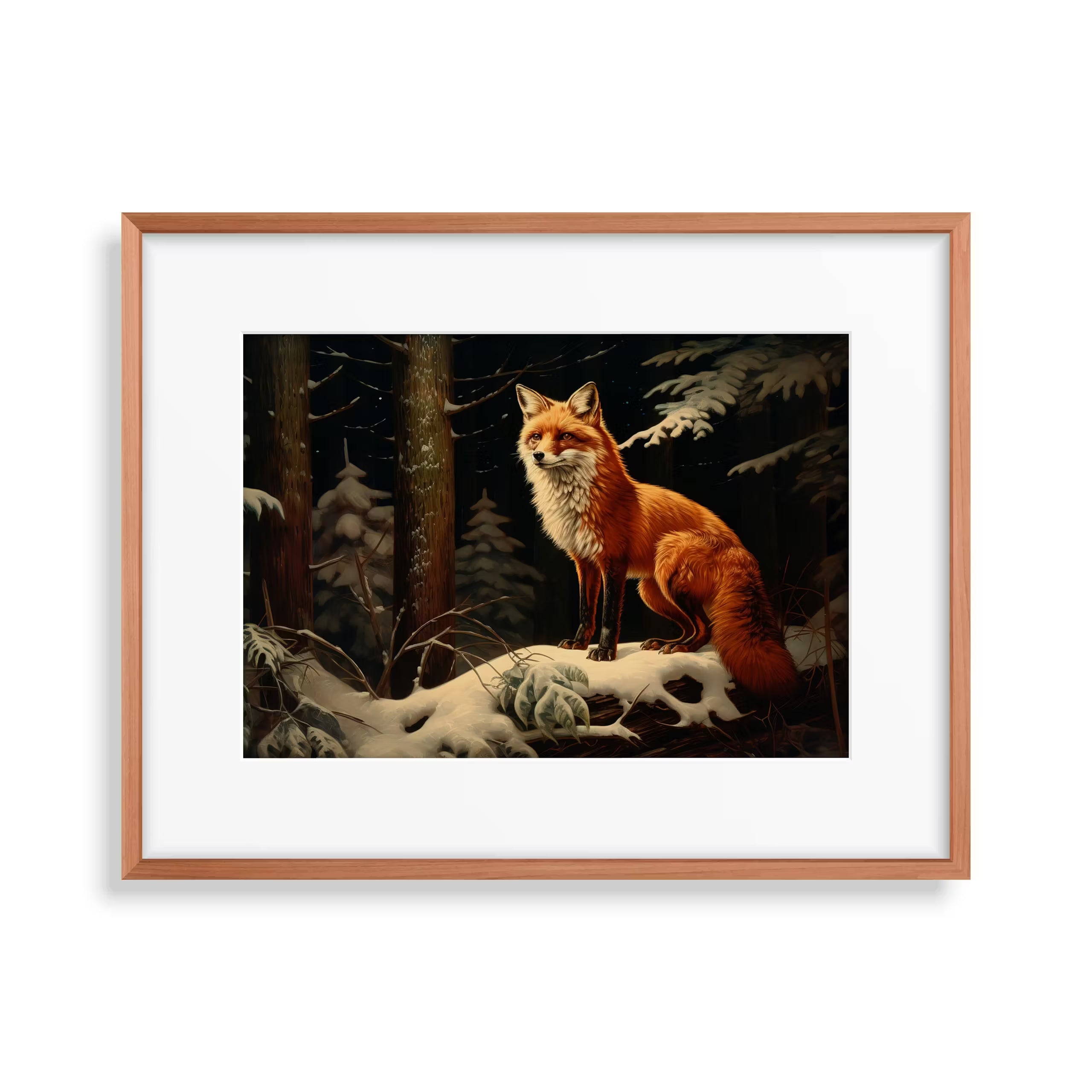Fox in Snowy Forest Print. Printable Wall Art