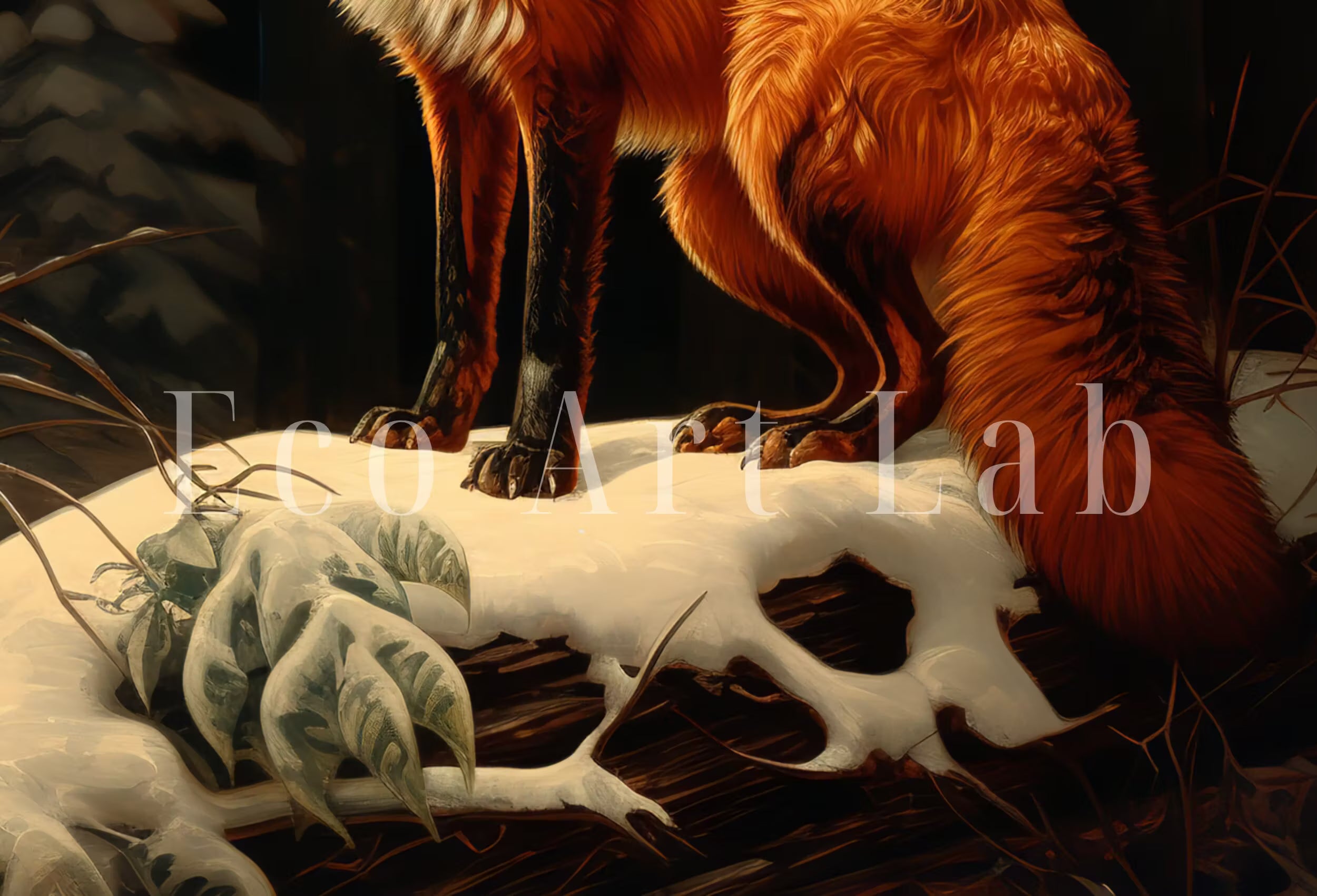 Fox in Snowy Forest Print. Printable Wall Art