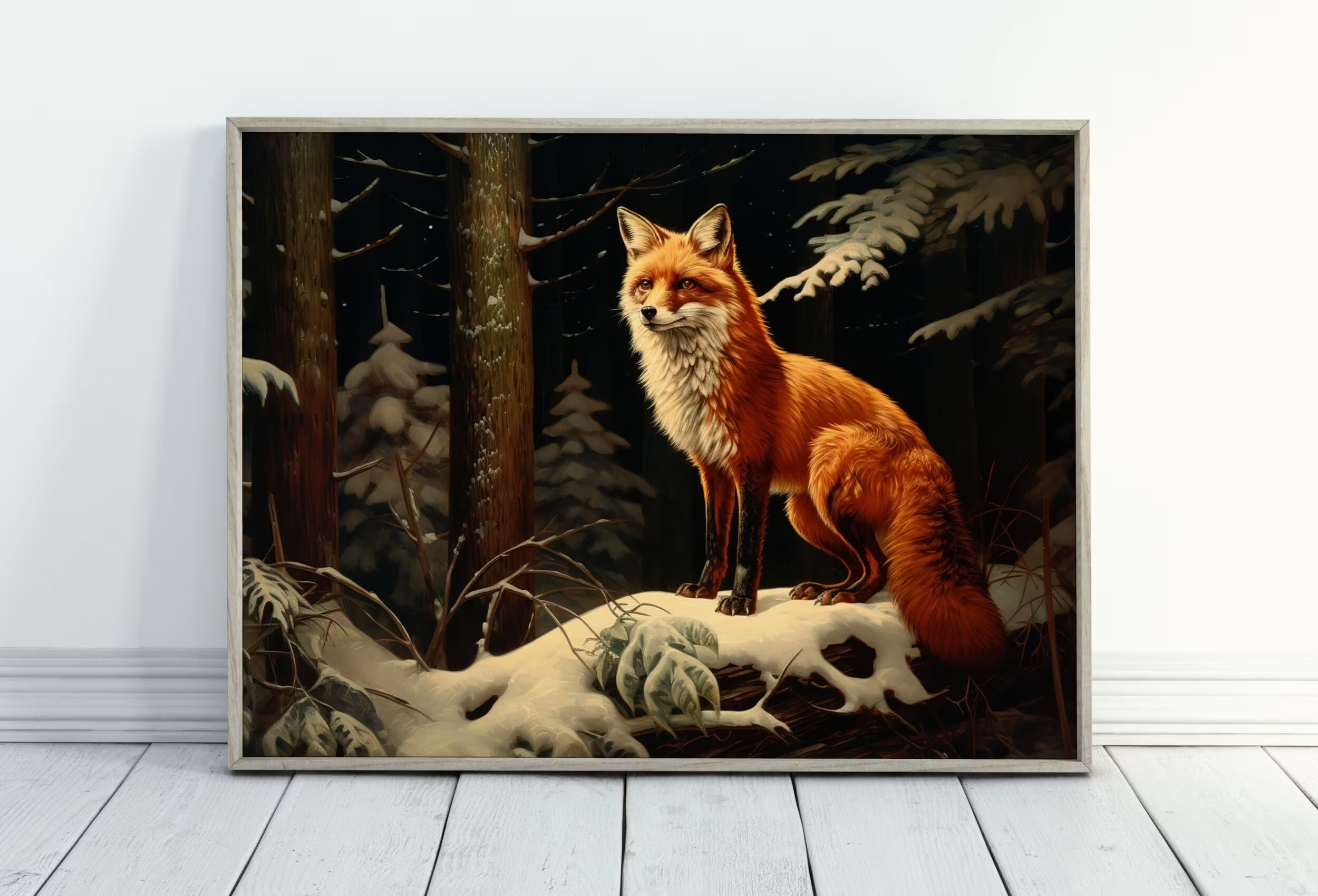 Fox in Snowy Forest Print. Printable Wall Art