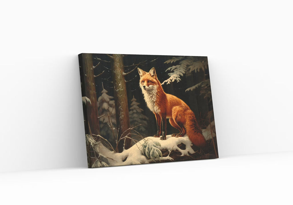 Fox in Snowy Forest Print. Printable Wall Art