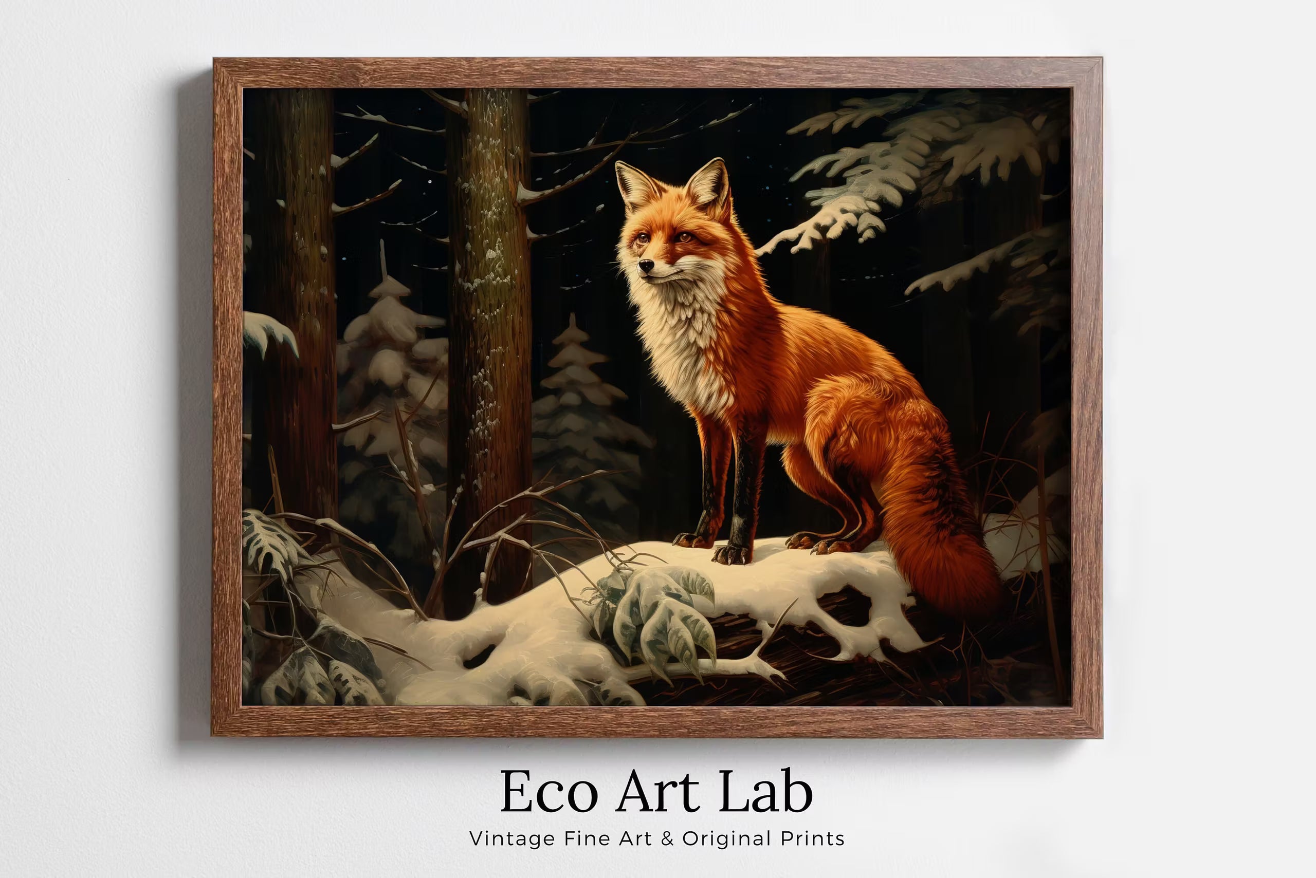 Fox in Snowy Forest Print. Printable Wall Art