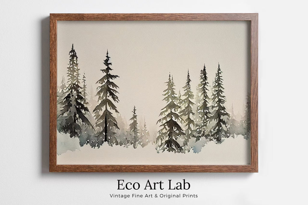 Minimalist Watercolor Winter Landscape Painting. Winter Painting Print. Snowy Winter Trees Printable Wall Art. Christmas Wall Art. Download